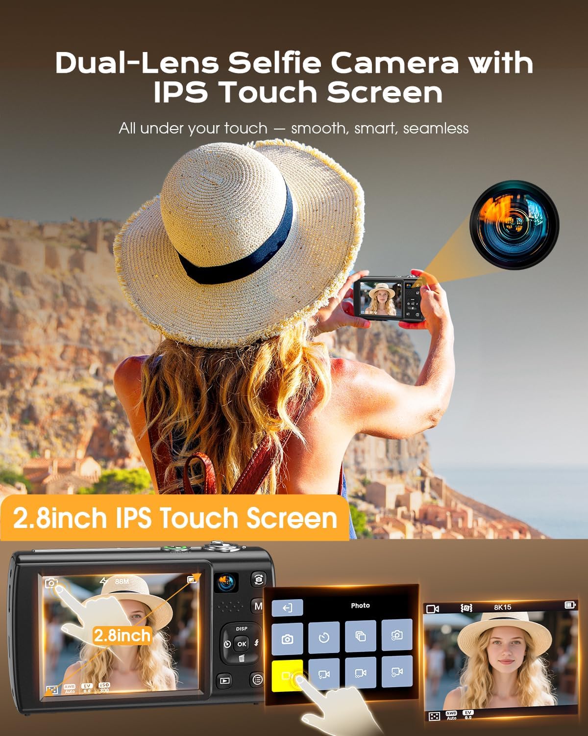 8K Digital Camera for Photography, 2026 Latest WiFi 88MP Vlogging Camera for YouTube with Dual Lens, Touch Screen, Autofocus Anti-Shake, 16X Zoom, Compact Travel Camera, 64GB Card, 2 Batteries, Black - Image 5