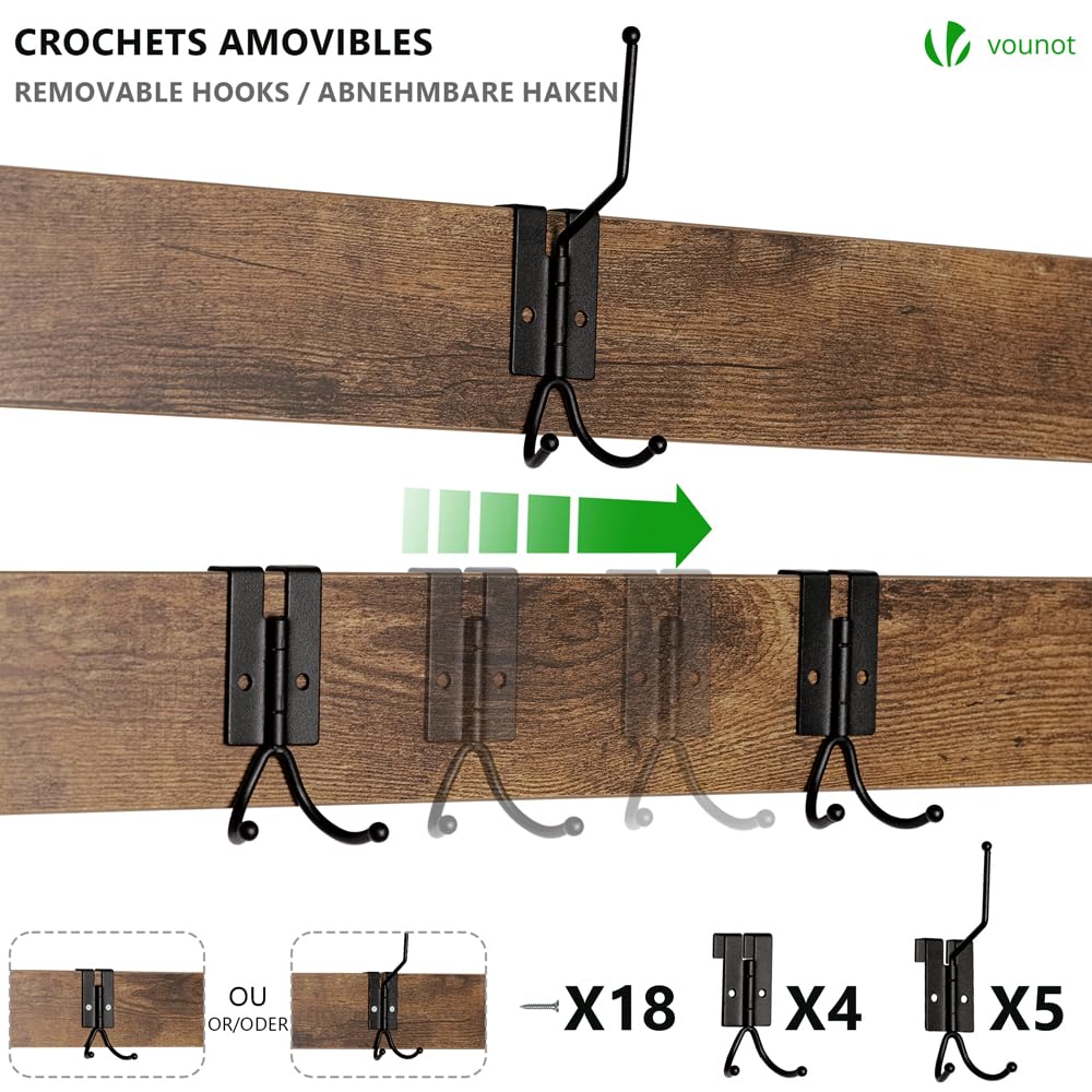 VOUNOT® Stand Appendiabiti da Terra con Panca Scarpiera a 3 Ripiani, Attaccapanni Autoportante Mobile Ingresso Corridoio 9 Ganci Rimovibili, Design Moderno Industriale 85x33x185cm