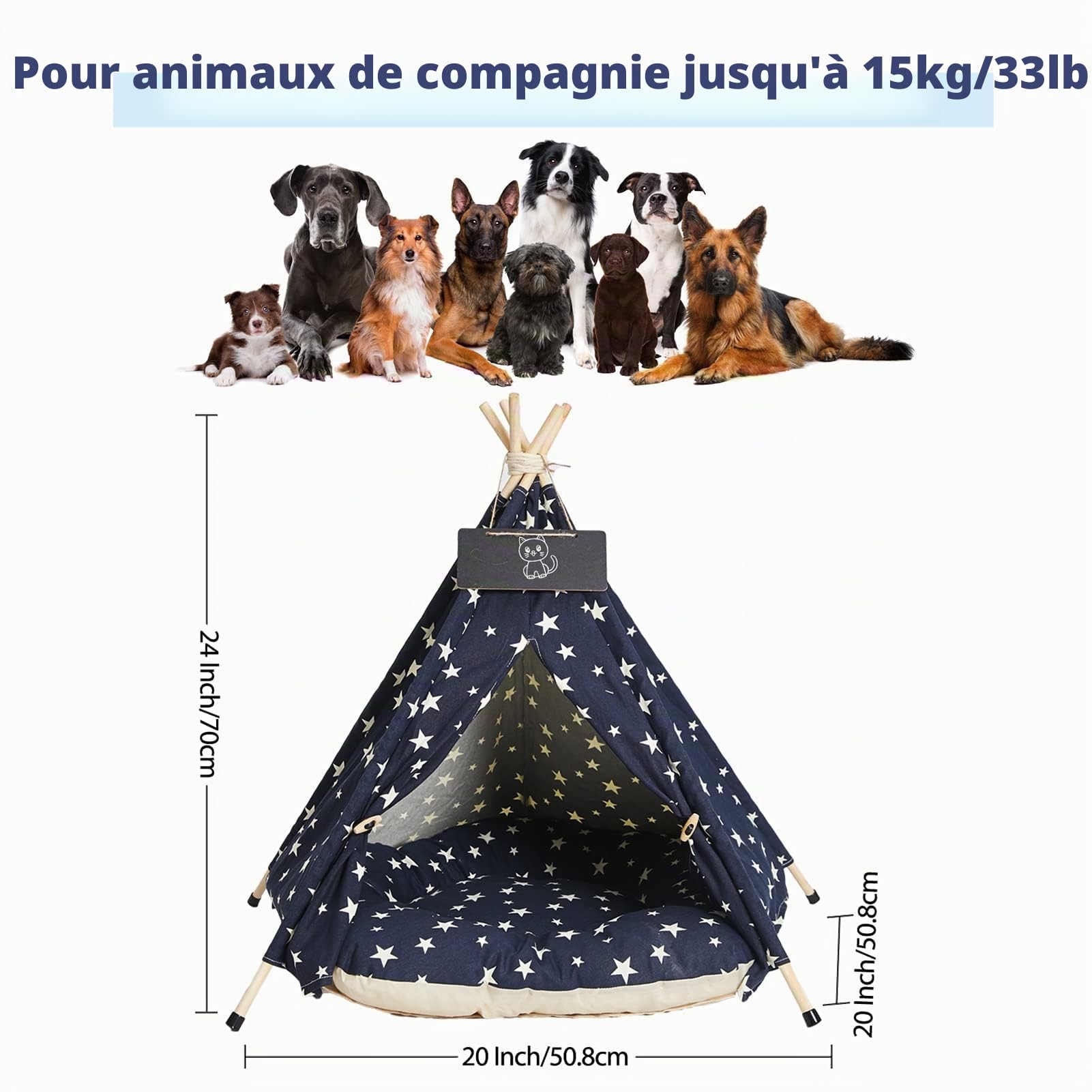 Tipi | Tente Animal de Compagnie de Moyen Taille -Lit Lavable pour Chien&Chats avec Oreillers - Tentes | Maisons pour Animaux avec Oreiller Épais et Tableau