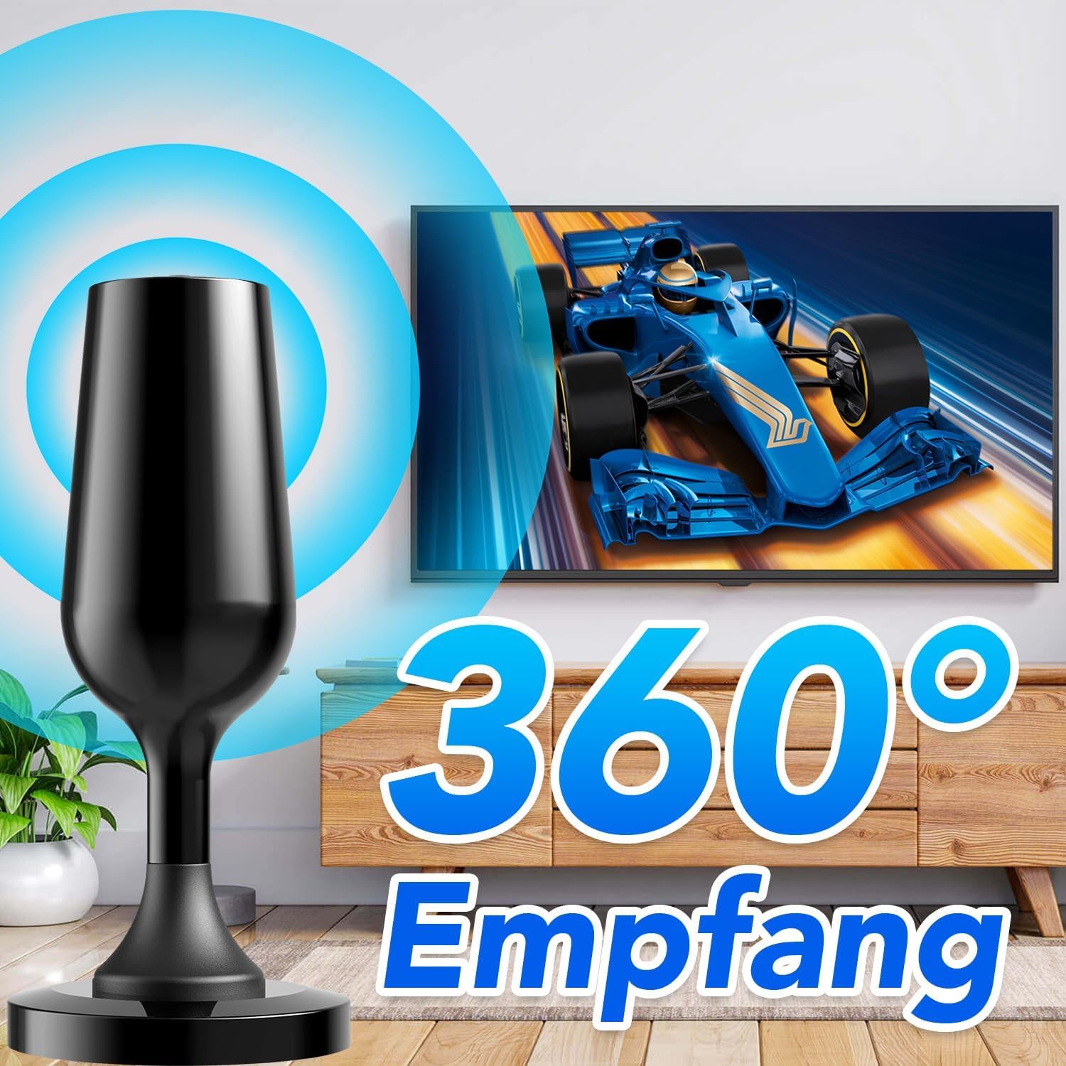 Zimmerantenne,Dvbt2 antenne,Dvbt antenne,Dvb-t2 Zimmerantenne für Fernseher,Wave max antennes 360° Allroundempfang,4K/1080P HD,ideal für lokale Sender (becherförmiger Bandverstärker)