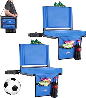VEVOR Stadionsitz klappbarer Tribünenstuhl mit Rückenlehne, gepolsterter Tribünensitz mit Schultergurt & Getränkehalter & Haken & Seitentasche, Stadionstuhl (431,8 mm breit) Blau 2 STK.