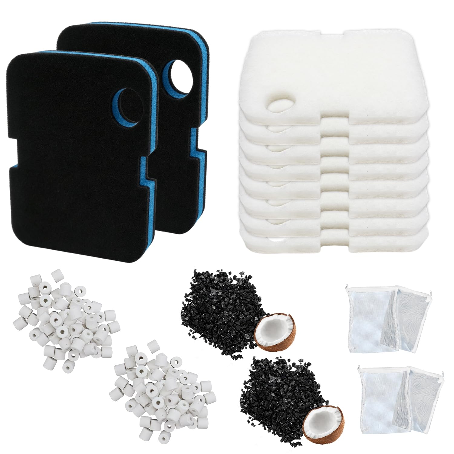 View 1 of 18 Pcs Aquarium Filter Media Kit Fit for Penn-Plax Cascade 1200 & 1500