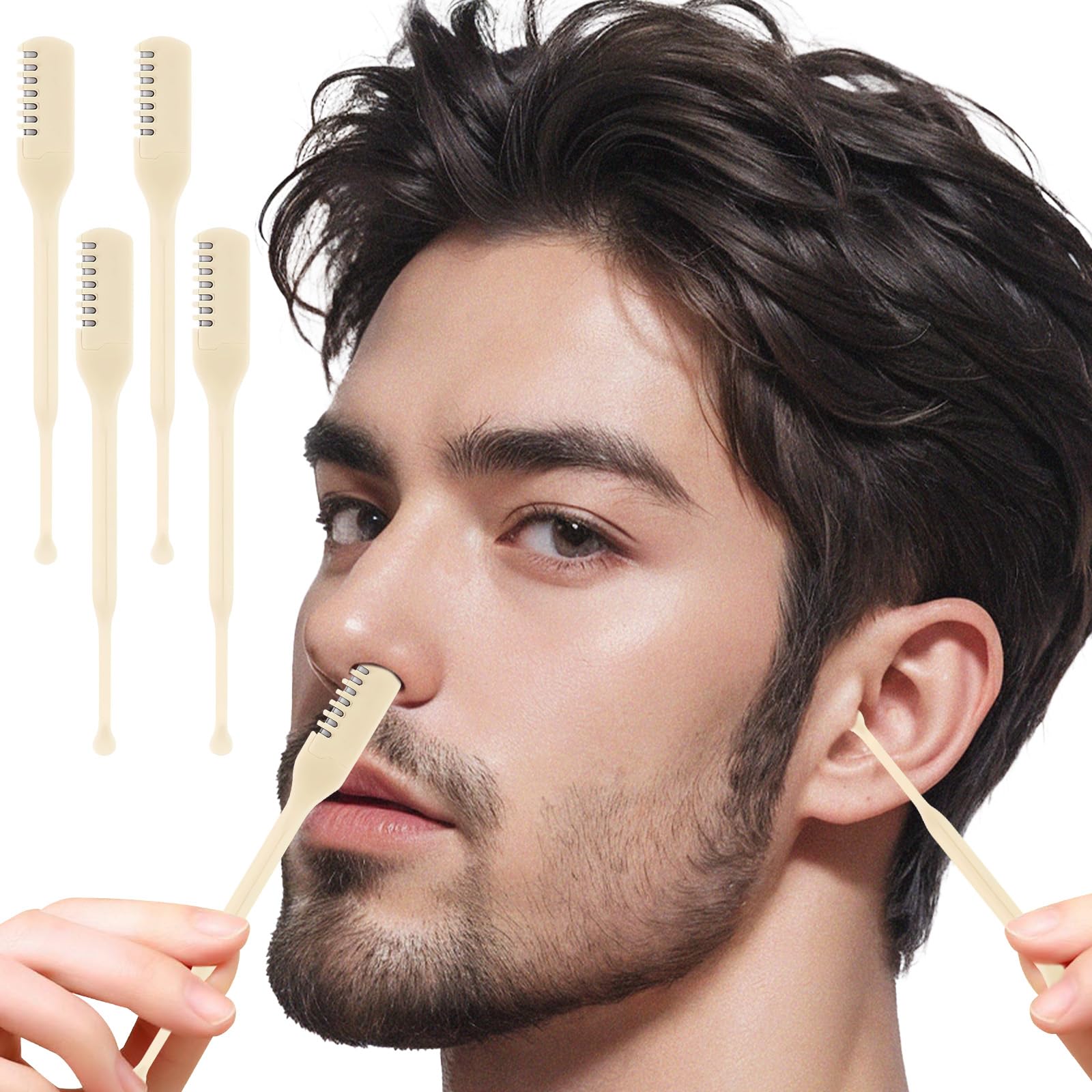 4-Piece Nose Hair Trimmer and Ear Cleaning Tool Set Manual Nose and Ear Hair Removal Grooming Kit for