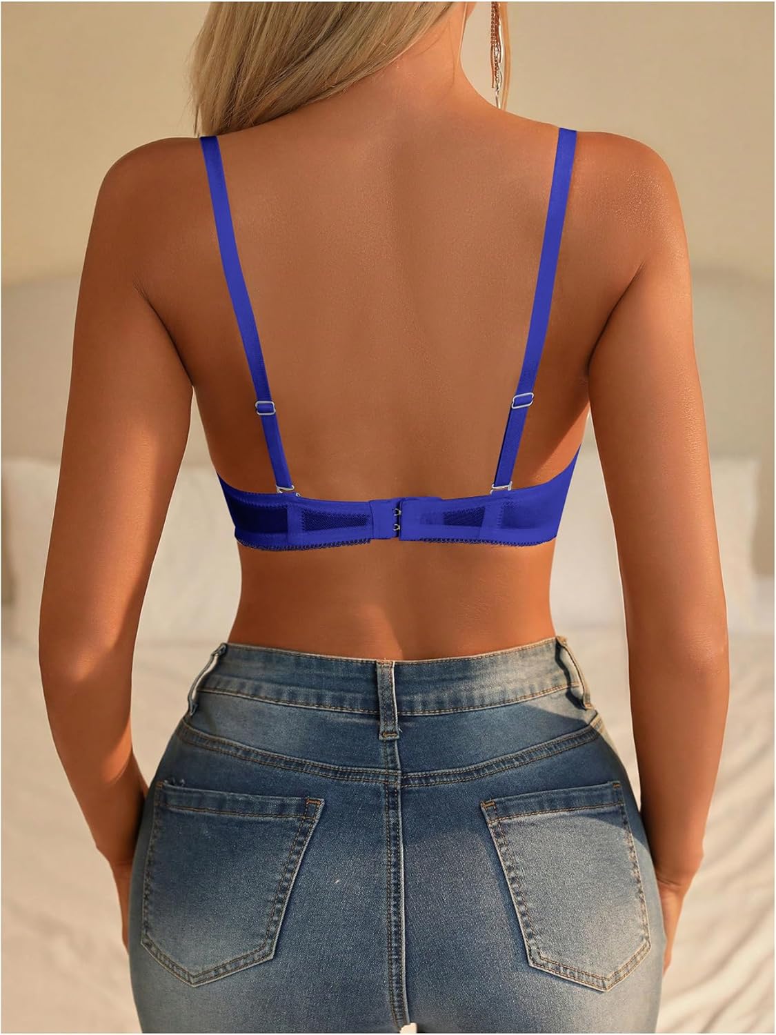 Women's Sheer Lace Underwire Bras Backless Push Up Comfort Bra Lingerie - Image 2