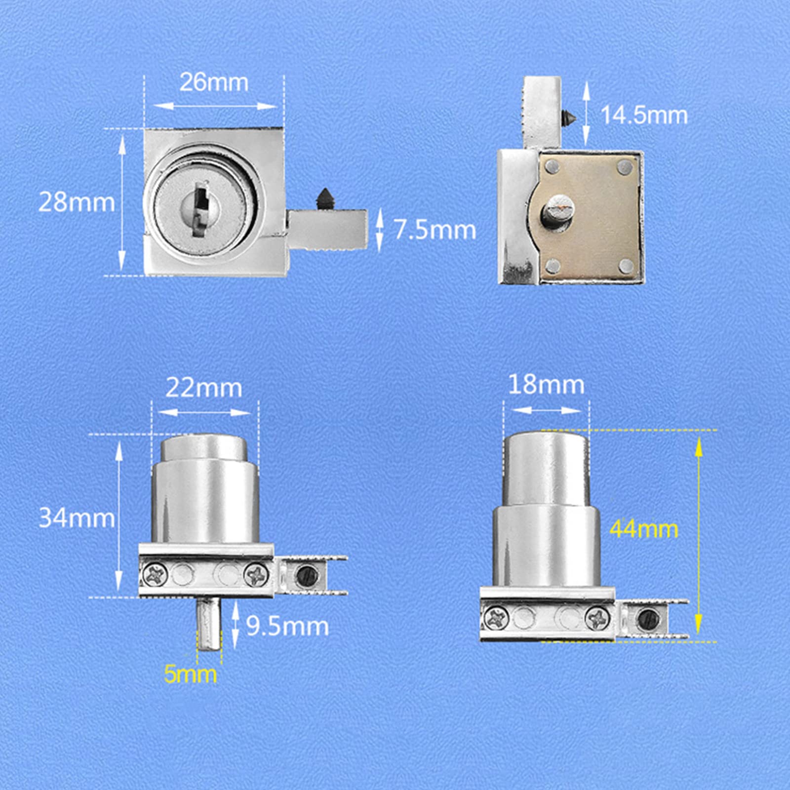 Glass Sliding Door Lock, Display Cabinet Door Lock Glass Cabinet Safety Lock Suitable for 5-8mm Glass Door, Separate Key without Drilling, Zinc Alloy - Image 3