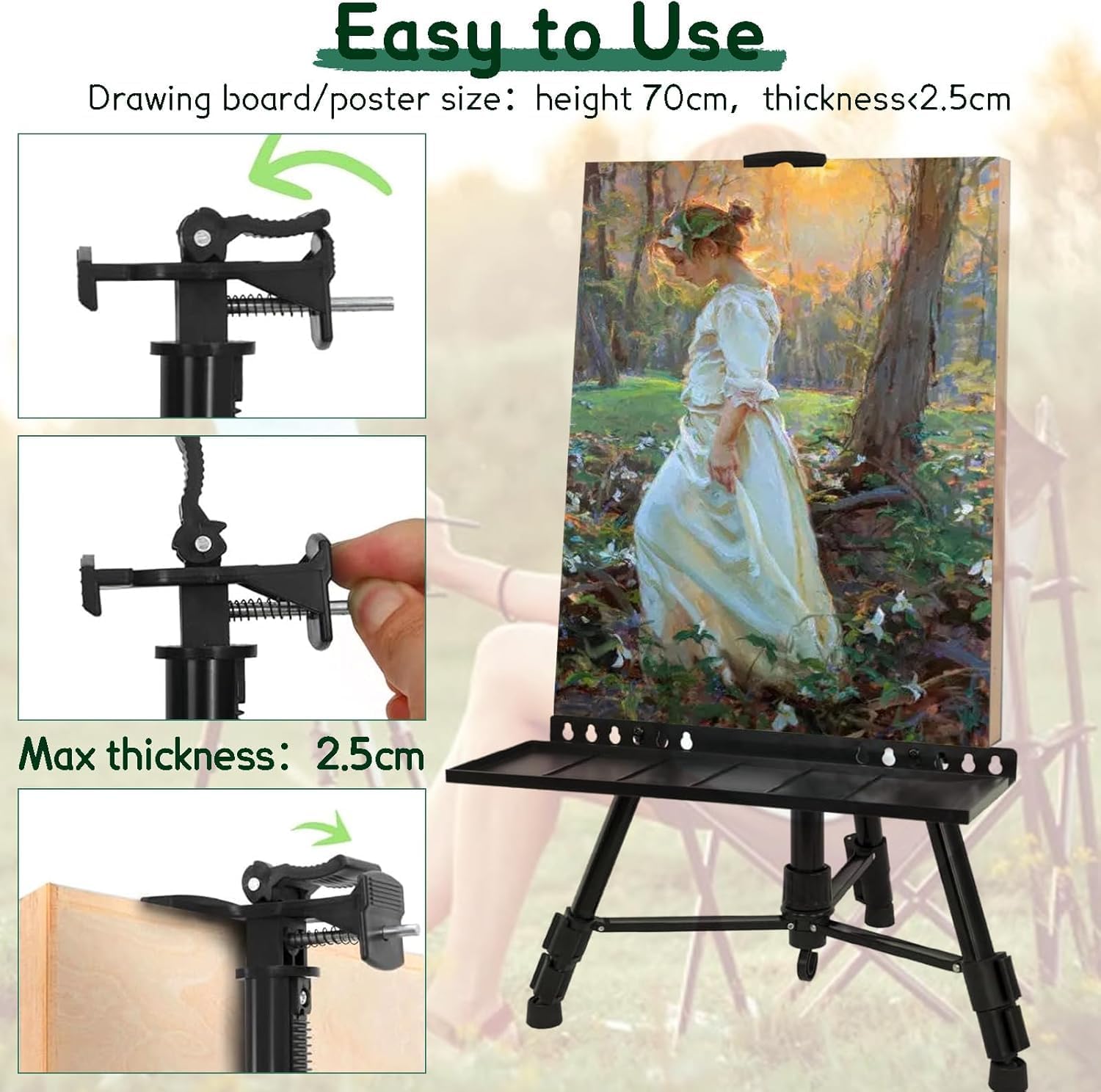 Caballete de trípode ajustable, 55-155 cm de altura, con bandeja y bolsa de transporte, caballete plegable para pintura en lienzo, dibujo y pósteres