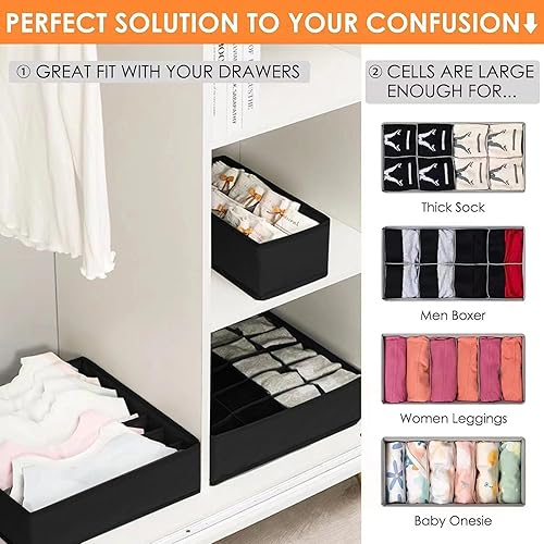 Miniatura 3 de Paquete de 4 organizadores de cajones de calcetines para ropa interior, organizadores plegables de tela para aparadores y cajones organizadores para
