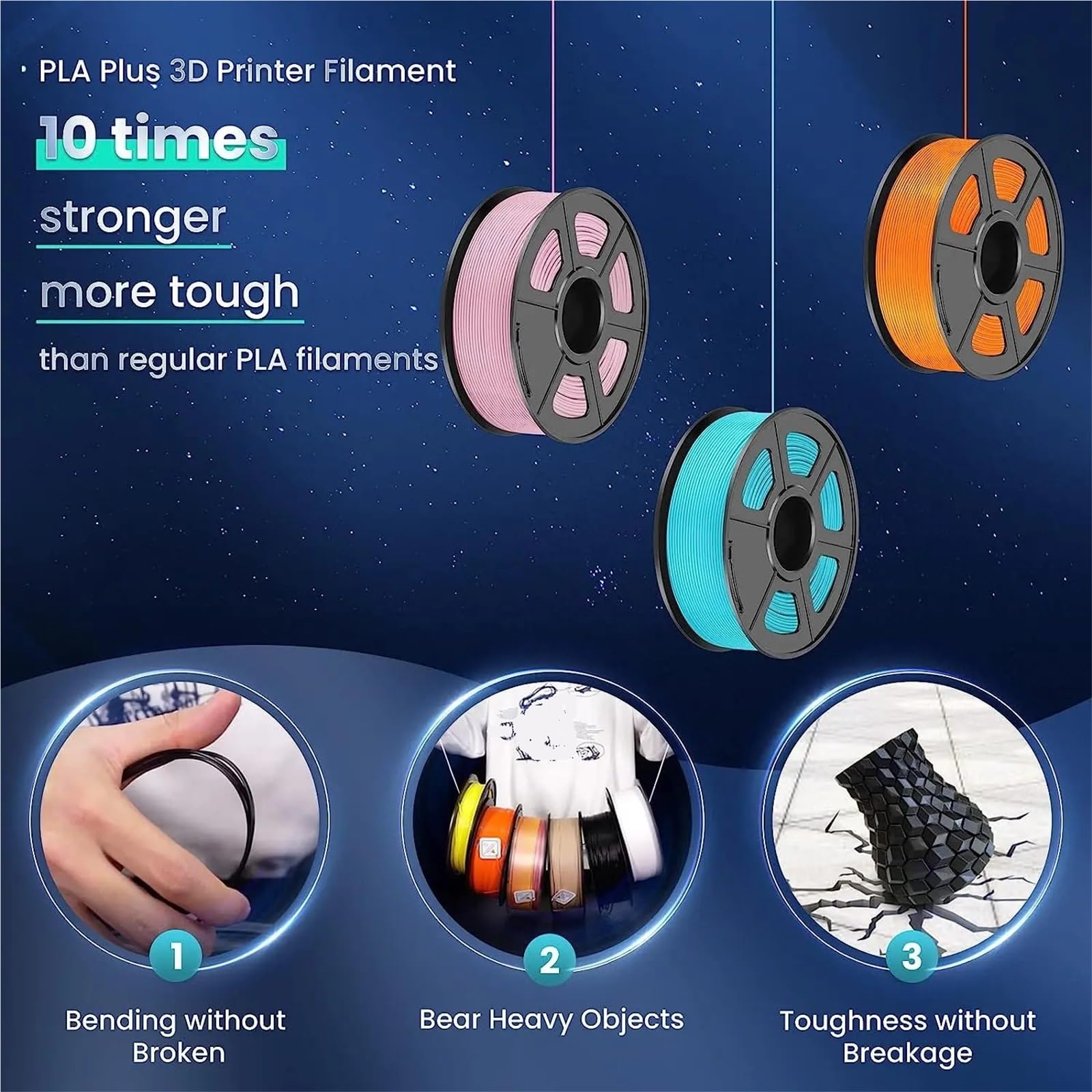 Compatibile Con La Maggior Parte Delle Stampanti FDM, Confezione Da 10 Filamenti PLA Plus Da 1,75 Mm 5 Kg Di Materiali Di Consumo For Stampante 3D, Bobine Da 1 Kg For Progetti Estesi