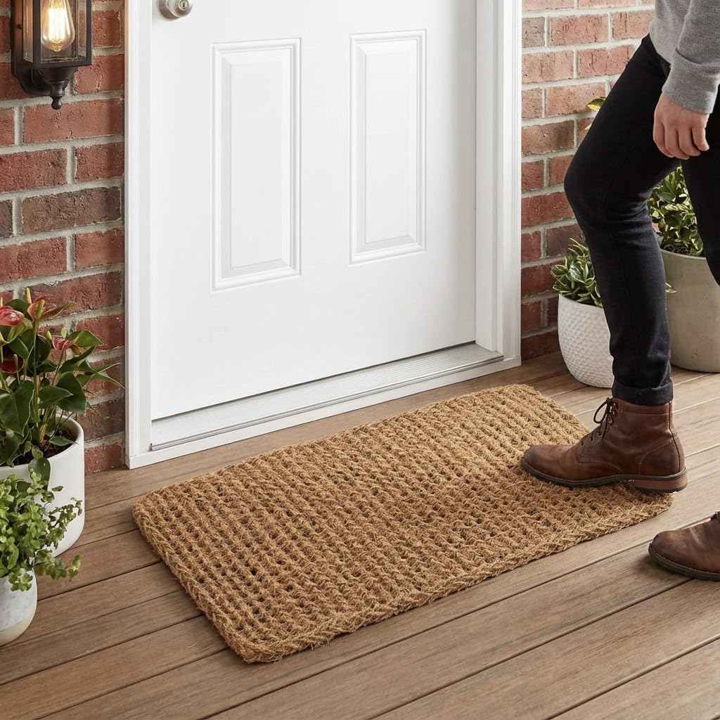 Kempf Dragon Weave Coco Coir Doormat, 18" x 30", Hand-Twisted Interwoven Fibers, Breathable Woven Backed Scraper Mat for Indoor Outdoor Entryways