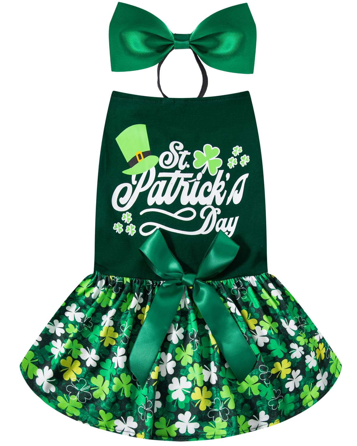 St. Patrick's Day Dog Dress Holiday Dog Clothes for Medium Dogs with Headband (Green, Small) - Image 2