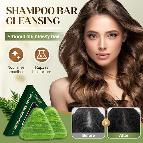 Miniatura 2 de Nature Triangle - Barra de champú Usman Grass Seven Green Soap - Alivio de la picazón del cuero cabelludo, voluminizador y control de aceite, champú