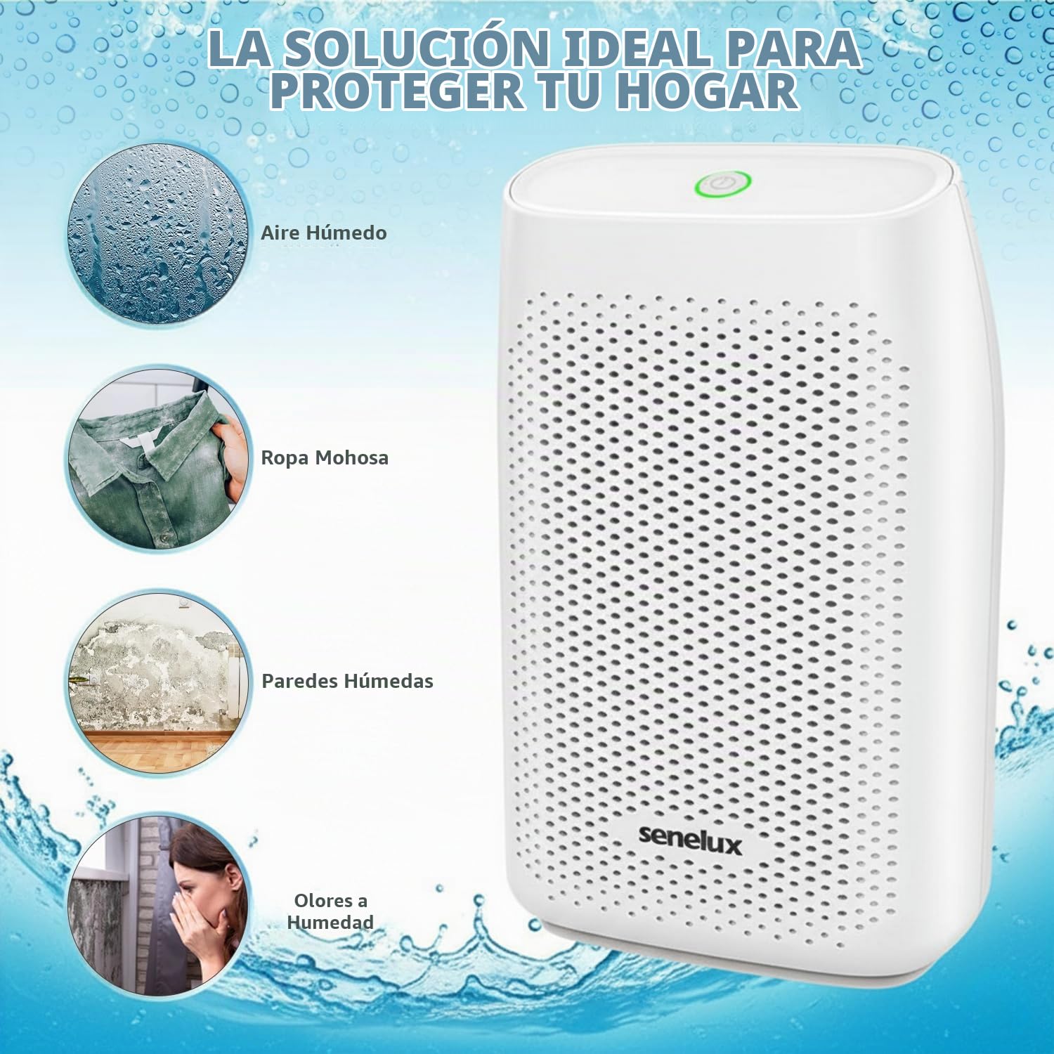 Senelux Deshumidificador eléctrico de 2000 ml, ultra silencioso, apagado automático, blanco, modo cómodo, ideal para el hogar, dormitorio, armario