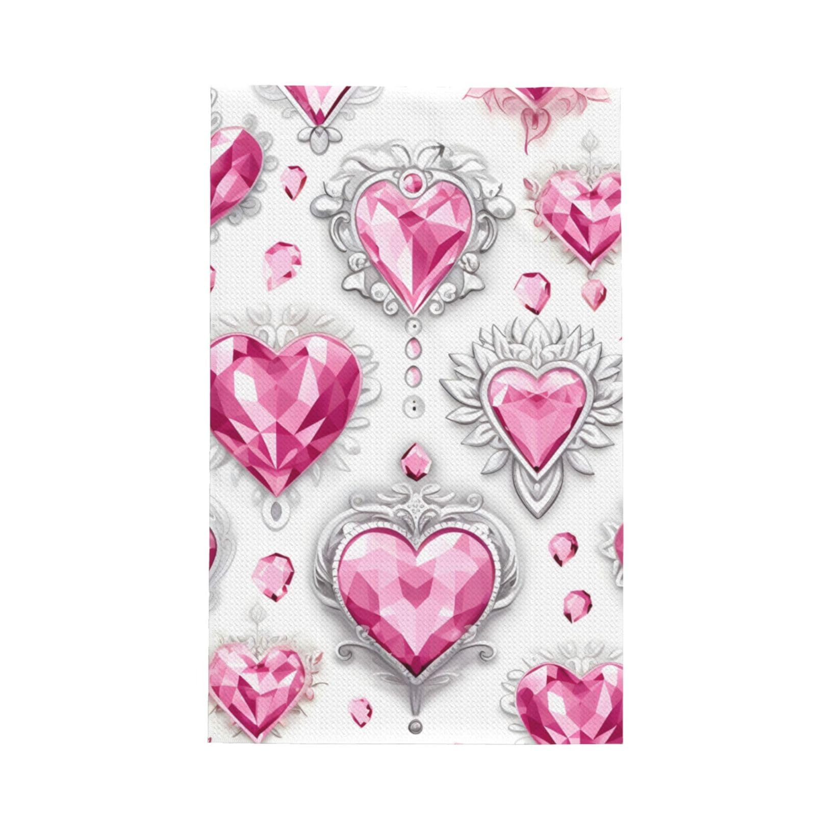 Super Absorbent Kitchen Towels 26x16inch, Pink Diamond Valentines Day Waffle Weave Dish Cloth for Cleaning & Drying