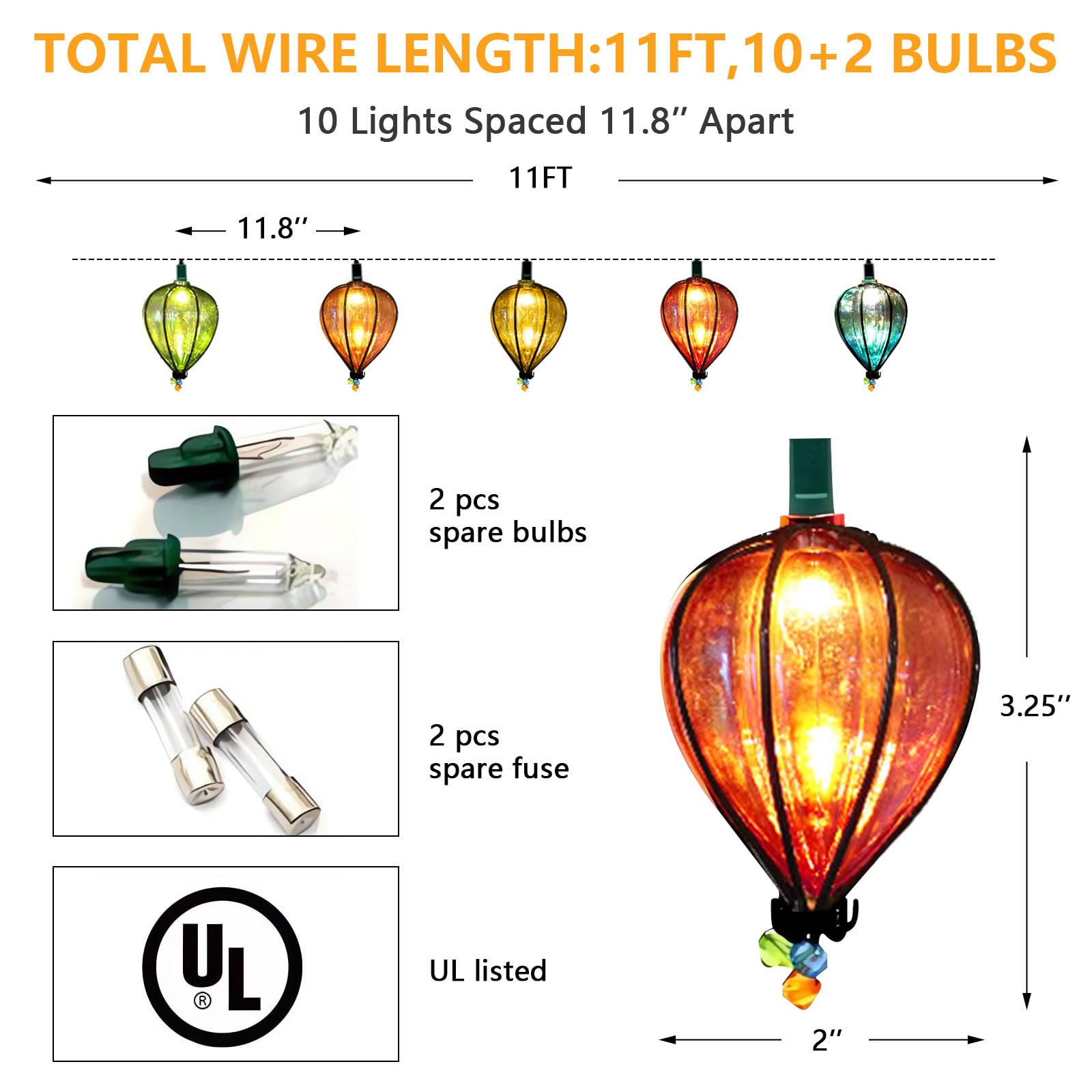 Guirlande lumineuse de 3,4 m à suspendre avec 10 ampoules de couleur, lumières d'extérieur sur le thème de la plage tropicale, guirlande lumineuse de terrasse pour fête et camping