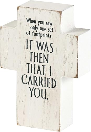 Dicksons Footprints Classic White - Cruz de mesa de madera envejecida de 2.75 x 4 pulgadas, color blanco