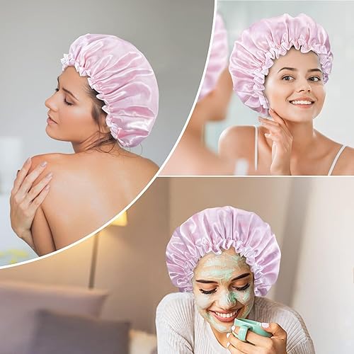 Miniatura 16 de Aquior Large Shower Cap, Shower Cap for Women Reusable Waterproof, Bath Hair Cap for All Hair Lengths,for Ladies, Men and Kids (Flower)