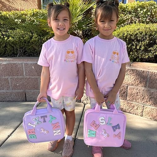 Miniatura 3 de Bolsa de almuerzo personalizada para niños con parche de nombre de chenilla, lonchera escolar de nailon personalizada, regalos para estudiantes,