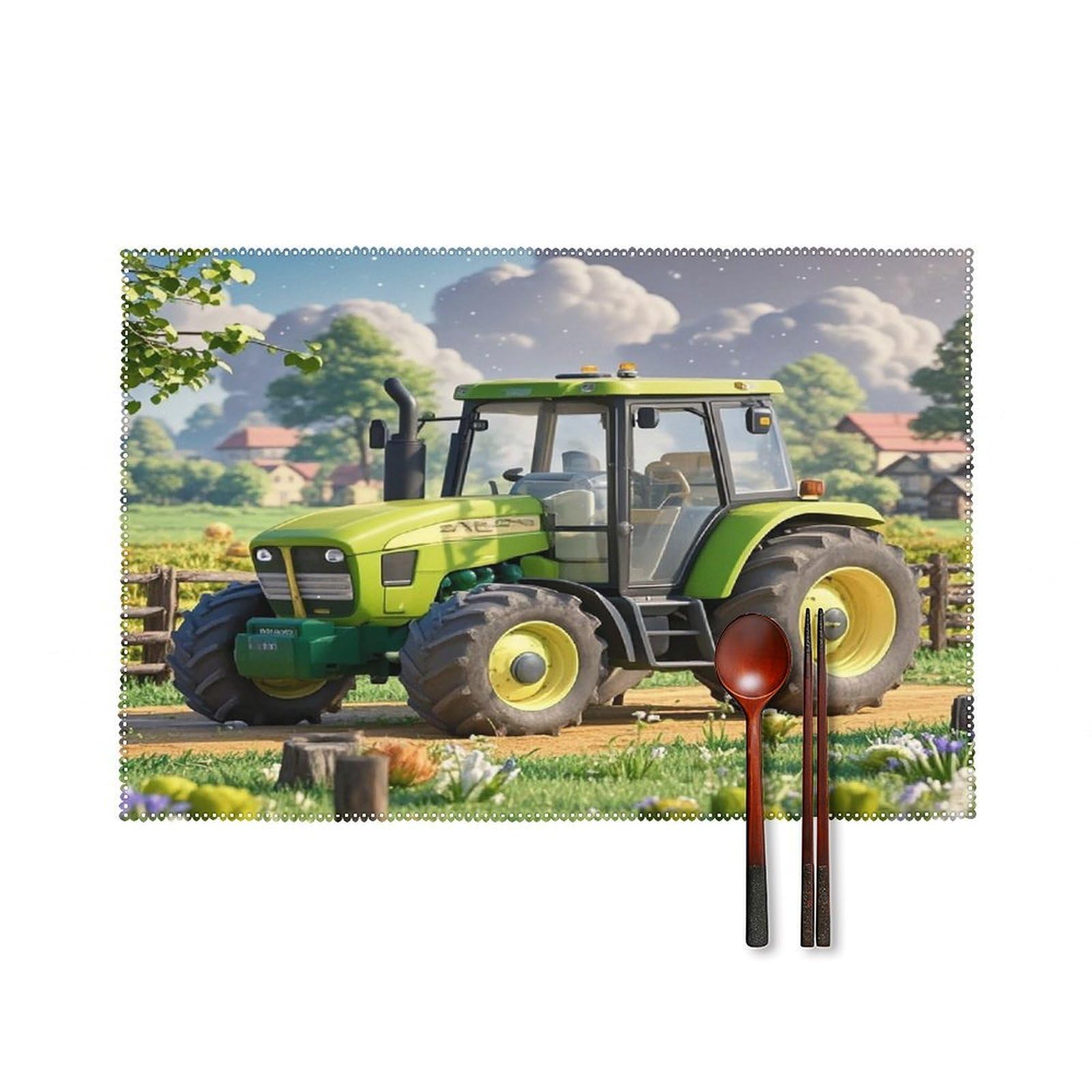 Tractor Farm Placemats Set of 6 Washable Farmhouse Dining Table Mat Non Slip Heat Resistant Non-Slip Place Mats Easy Clean Table Protective Placemats for Indoors & Outdoors