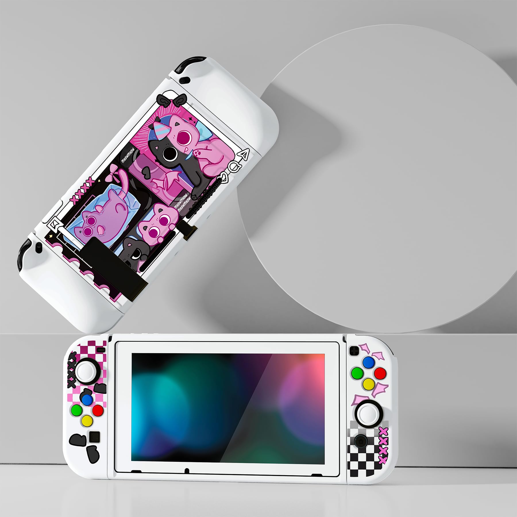 PlayVital ZealProtect Weiche Schutzhülle für Nintendo Switch Konsole Joy Con, Case Hülle Cover Zubehör für Switch mit HD Klar Schutzfolie&Sticks Kappen&ABXY Richtungstastenkappen(PP & VV) - 3