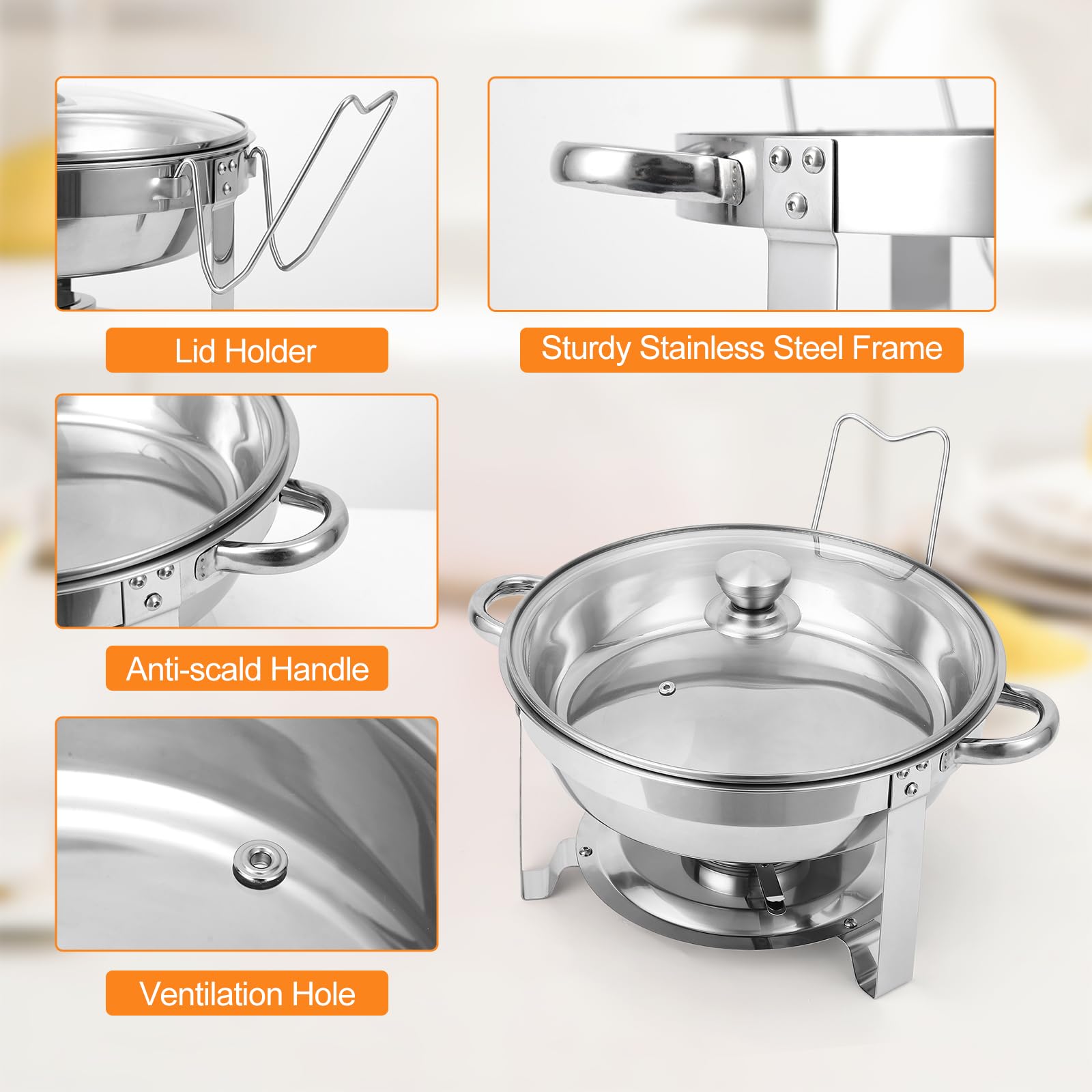 IDEALHOUSE Chafing Dish Set 5L, Edelstahl Buffet Warmhaltebehälter | 5L Edelstahl Chafing Dish mit Glasdeckel, Warmhaltebehälter für Buffet, Catering, Partys, Hochzeiten und Bankette