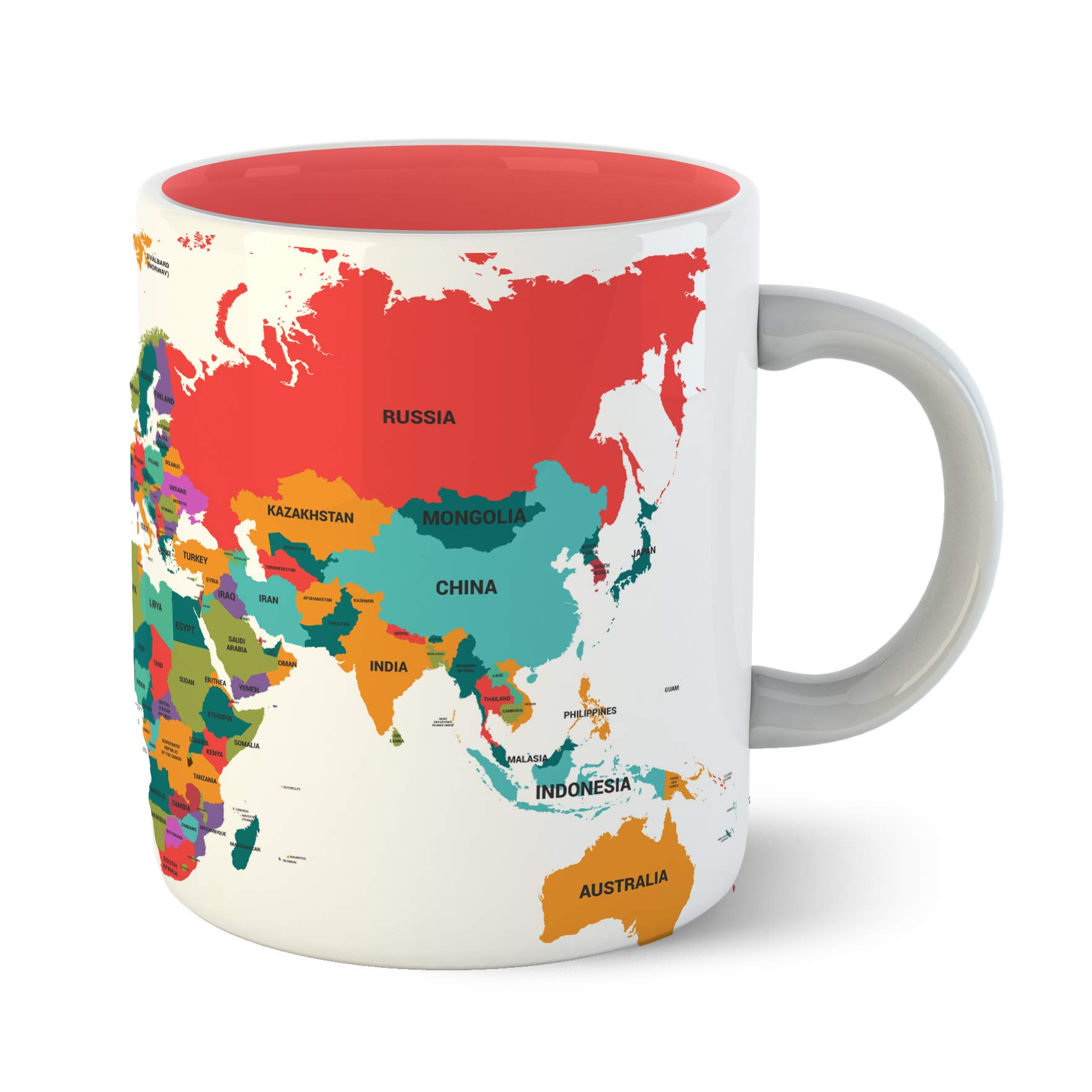 Chiraiyaa Creative World Map - Inner Red Printed Ceramic Mug