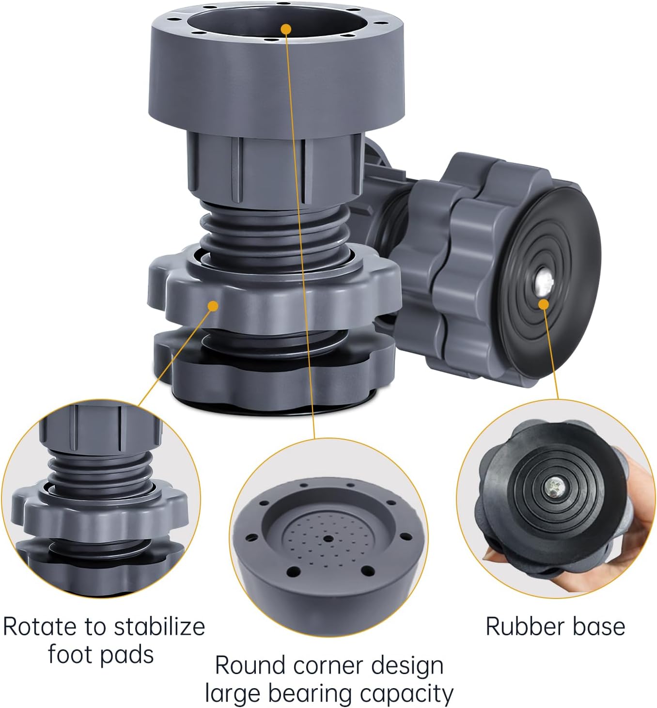 4PCS Anti Vibration Pads for Washing Machine Support,Height AdjustDryable er Shock and Noise Cancelling Foot Accessories