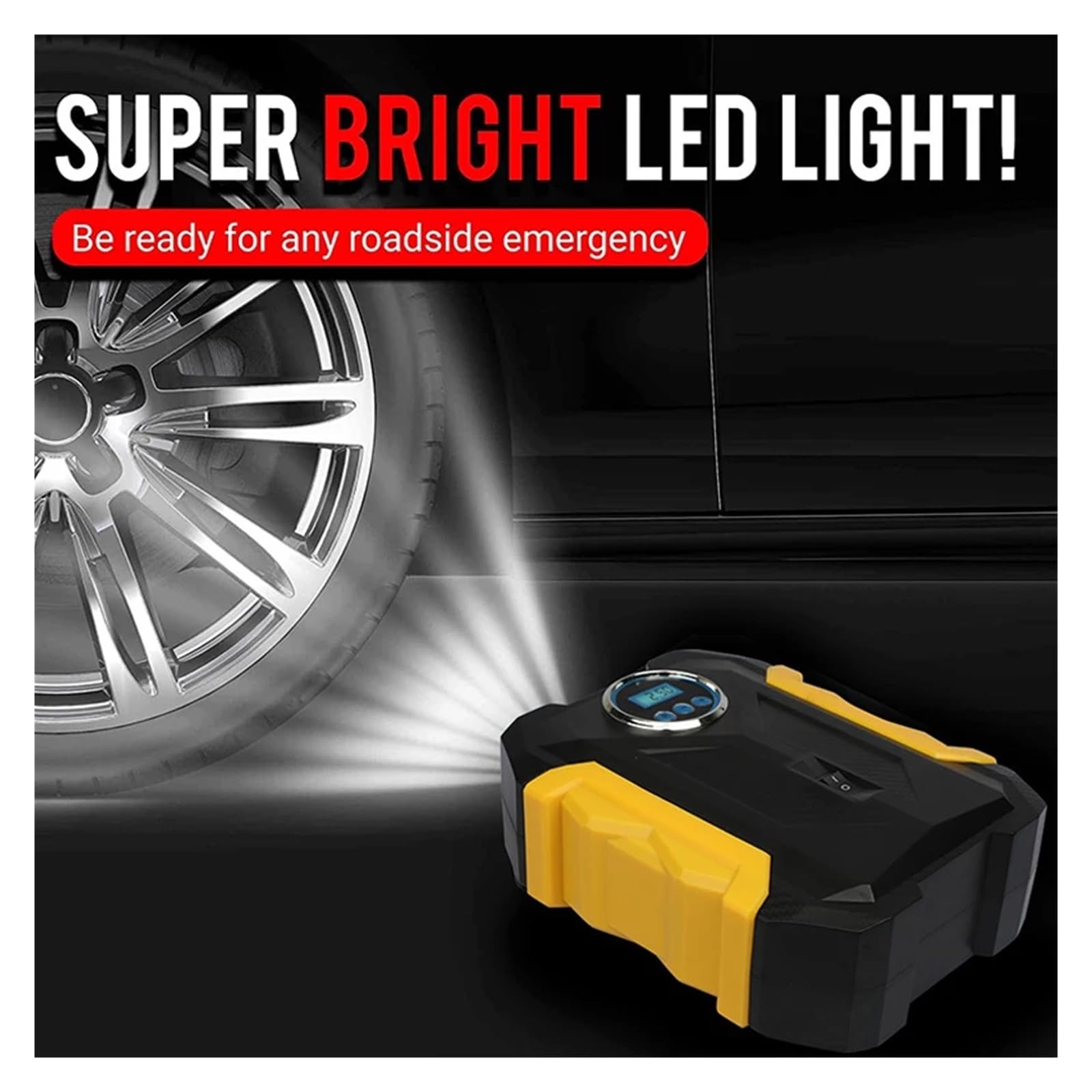 Inflador De Neumáticos Coche Bomba Aire Portátil 12V 150PSI Compresor Digital Llenado con Iluminación LED For Bicicletas Inflado Rápido Esfuerzo(Yellow)