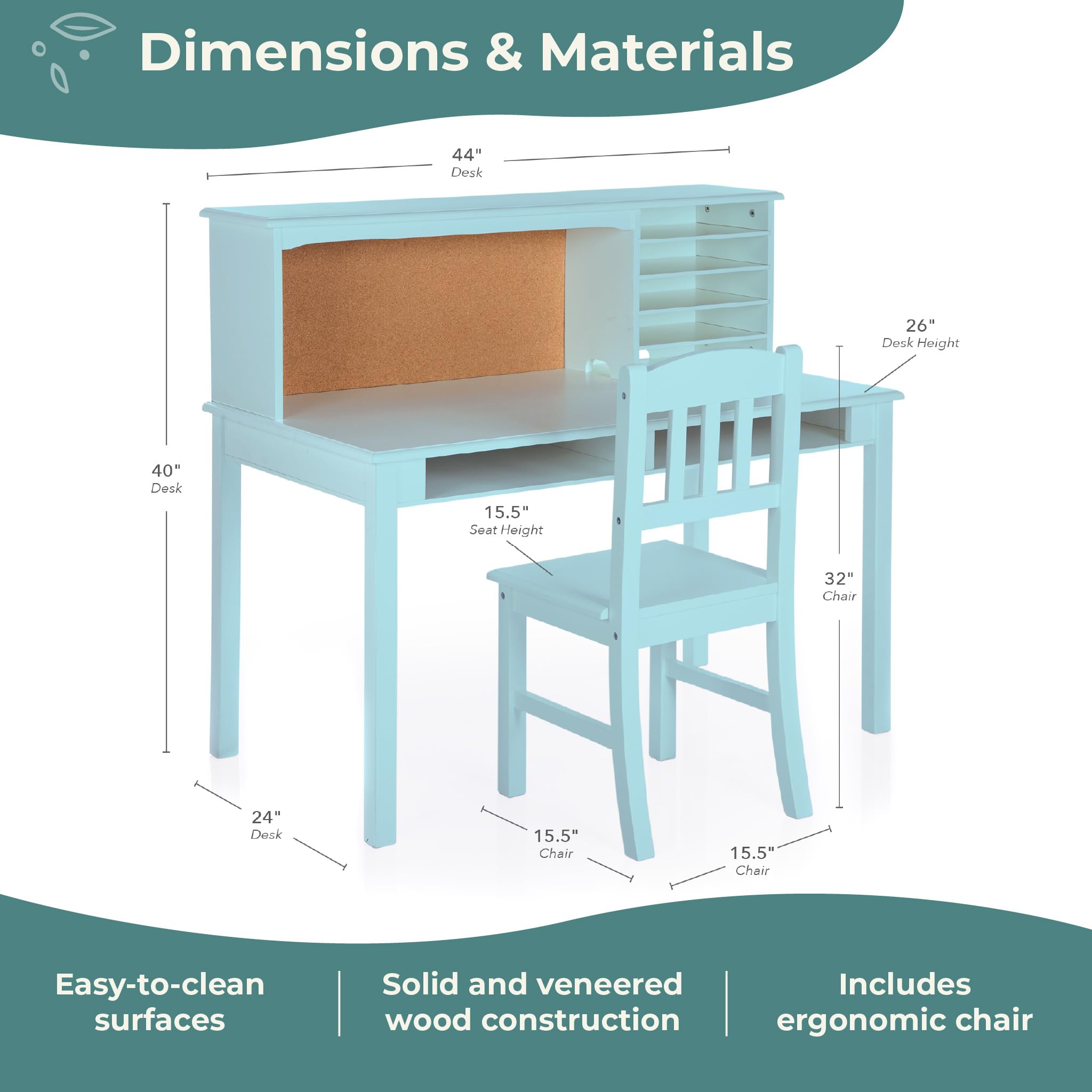 Amazon.com: Guidecraft Kids Media Desk, Hutch and Chair Set - Teal