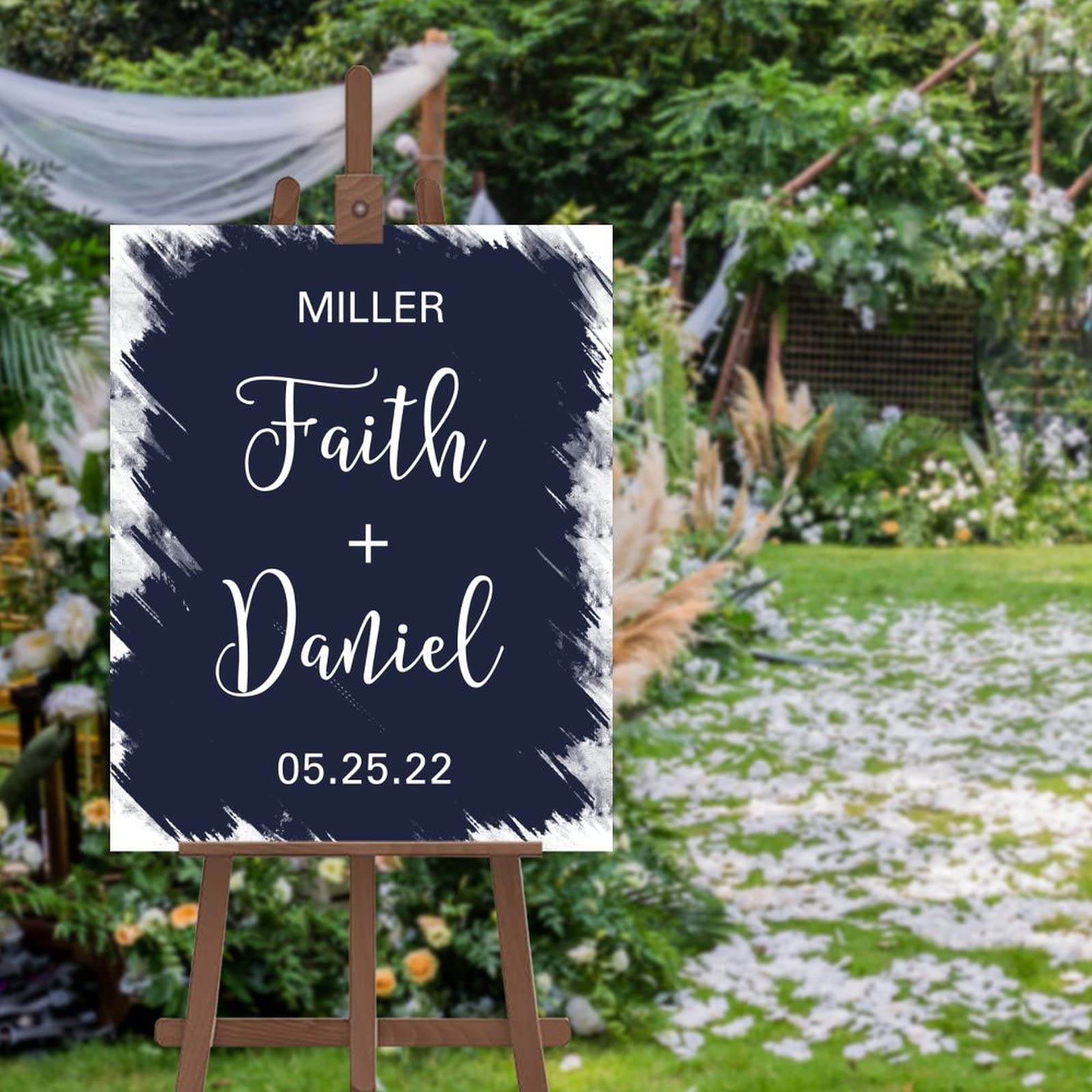 Letrero de bienvenida de boda minimalista personalizado con nombres y fechas en 18x24 pulgadas