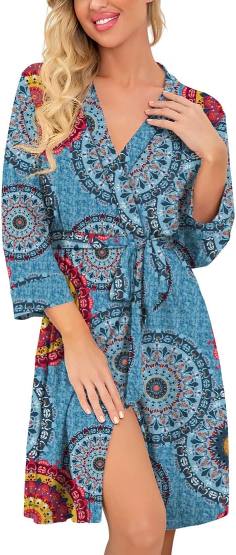 PrinStoryWomen Kimono Robes Short Lightweight Robe Soft Knit Sleepwear Casual Knit Bathrobe Ladies Loungewear