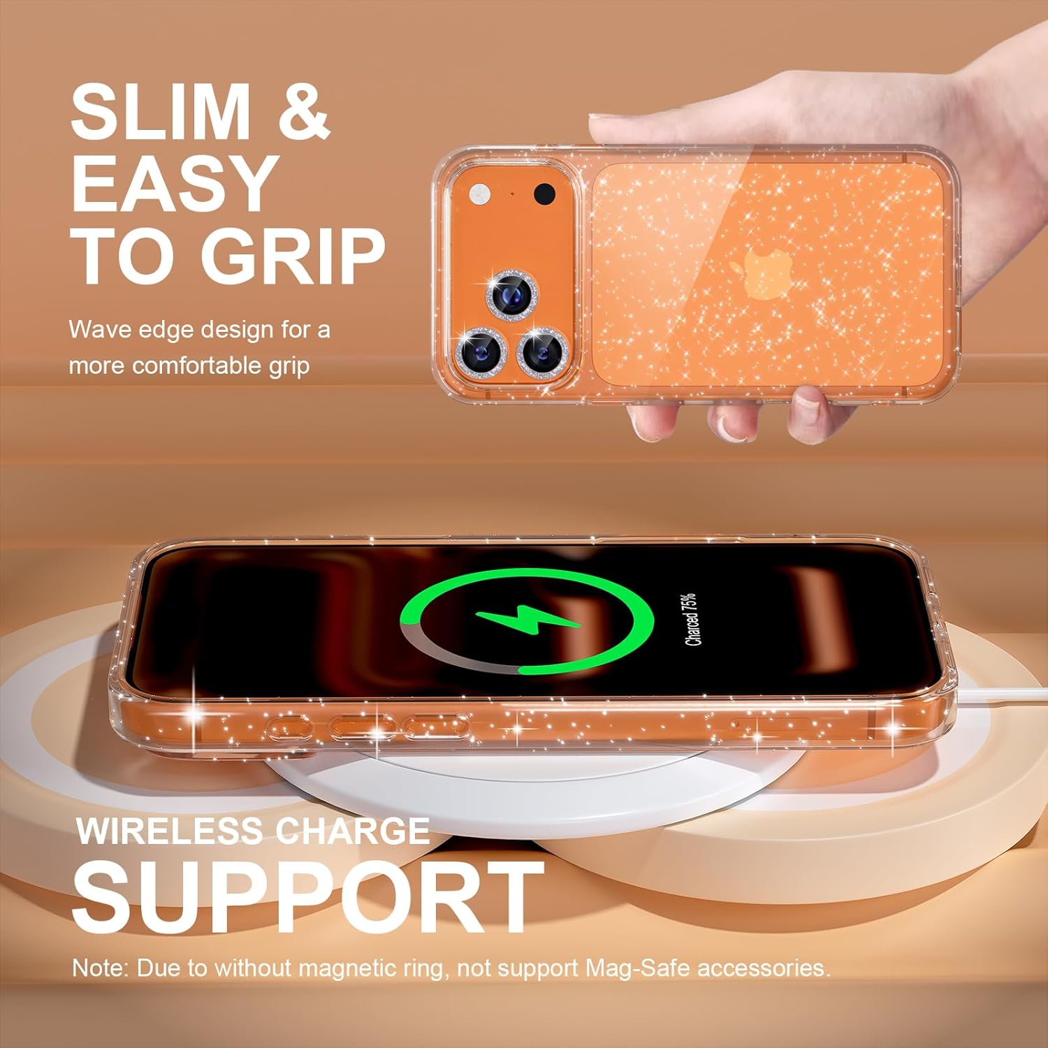 Choiche Compatible for iPhone 17 Pro Case, Women Cute Clear Glitter Bling Sparkly Case, [3 x Diamond Camera Lens Protectors] [2 x Tempered Glass Screen Protectors] 6.3-inch (Glitter Clear) - Image 6