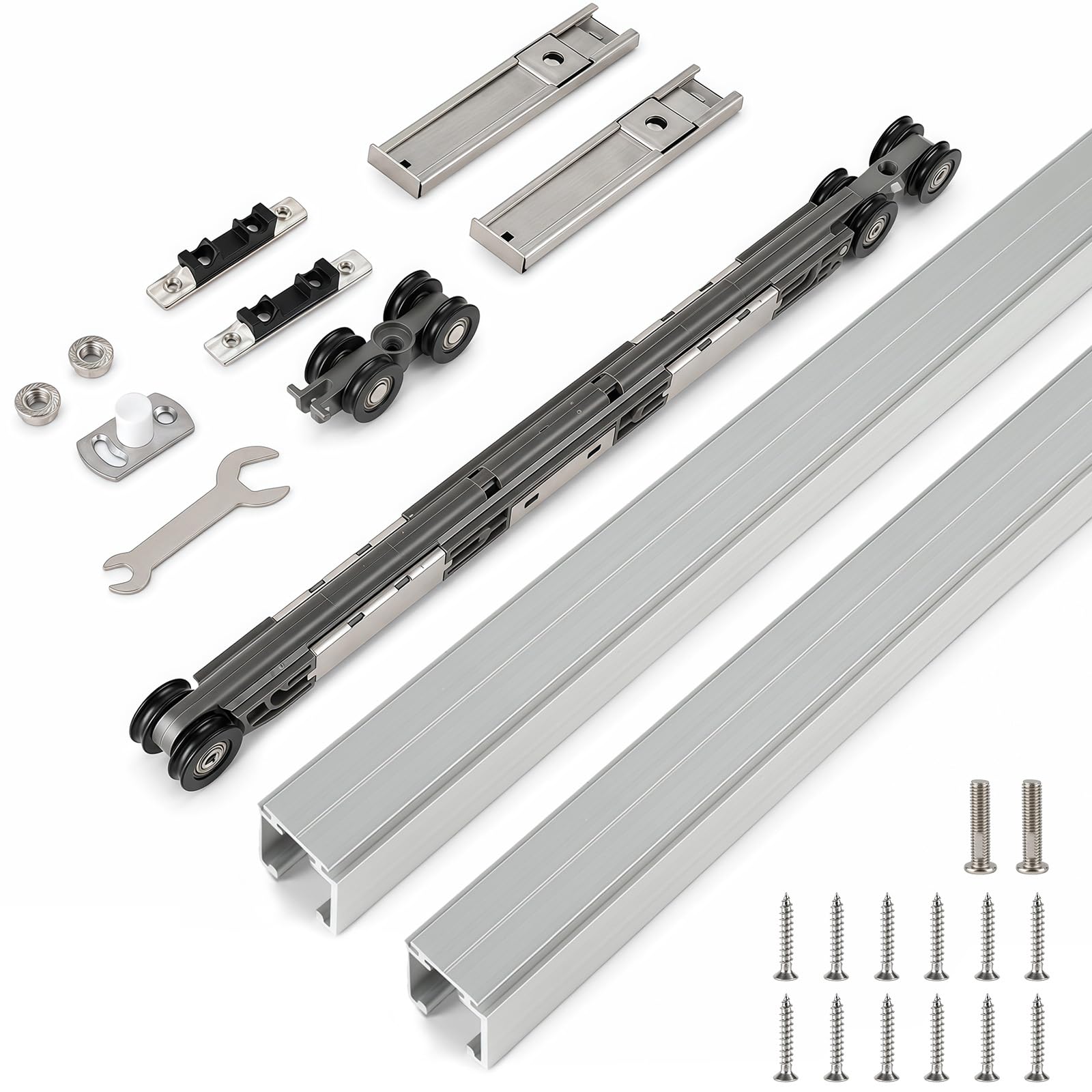 Sliding Door Kit with Soft Close, 72in Cuttable Aluminium Track for Sliding Doors, Heavy Duty Pocket Door Hardware for Interior Doors, Smooth Sliding Door Track, Fits 23-36 Inch Single Doors, Easy Fit