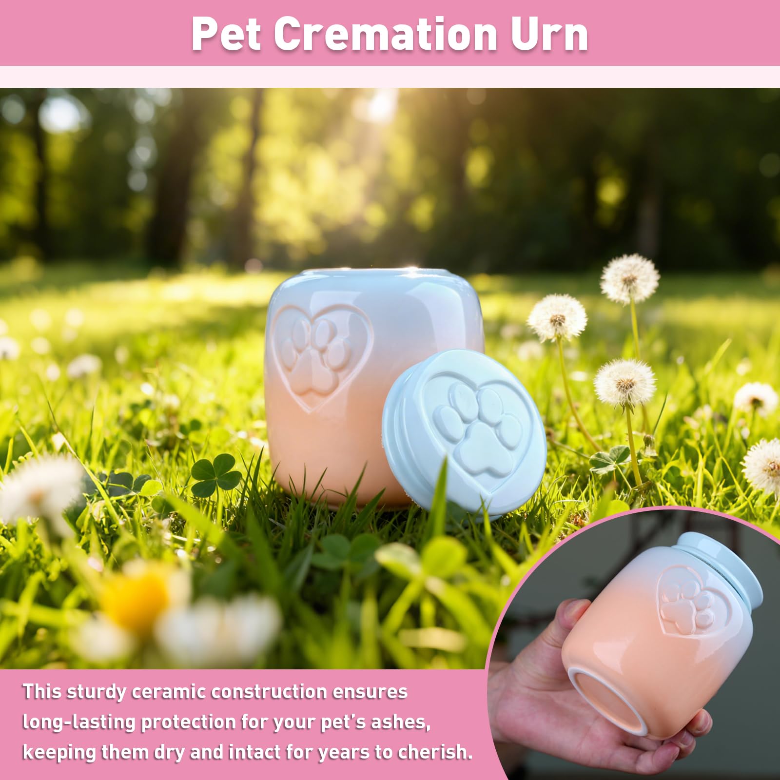 Urna funeraria per animali domestici, urna commemorativa in ceramica con sigillo in tessuto non tessuto a prova di umidità, per ceneri di cani e gatti, ideale per commemorazioni, funerali e
