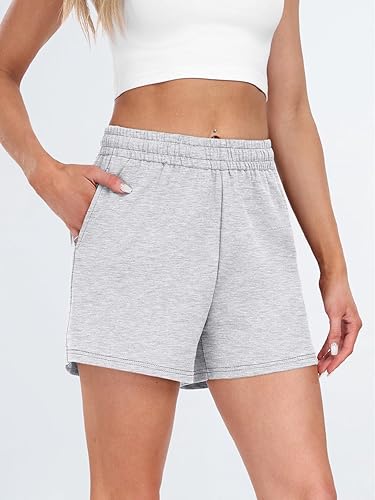 Vista 3 de AUTOMET Pantalones cortos deportivos de cintura alta para mujer con cordón y bolsillos, cómodos pantalones cortos de yoga para correr para verano