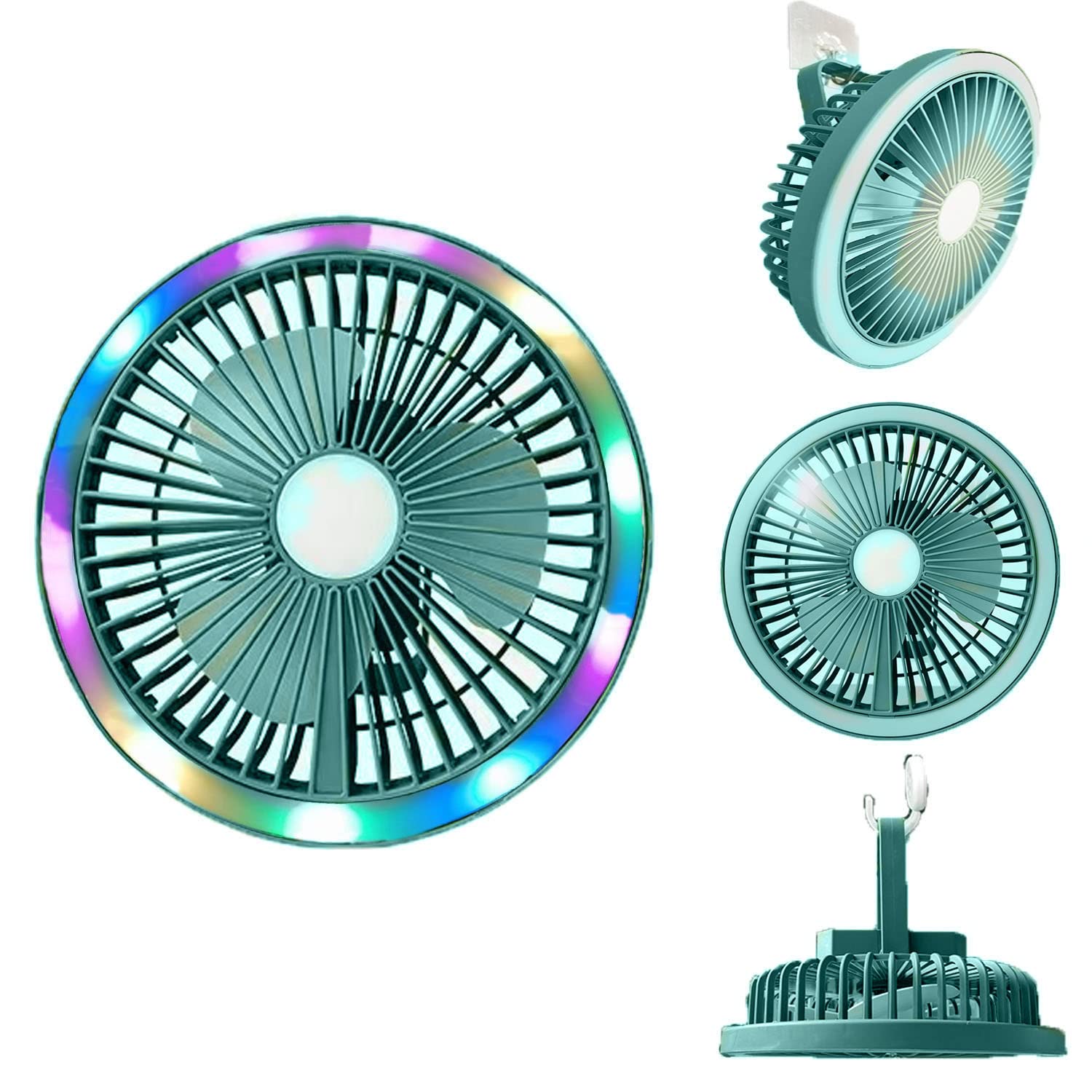 Small Desk Fan Personal Fan USB Powered Portable Fan 3 Speeds with Miti-color LED Ambient Light and Night Light Strong Airflow Mini Fan Table Fan for Home Office Bedroom Desktop (Sky Blue)
