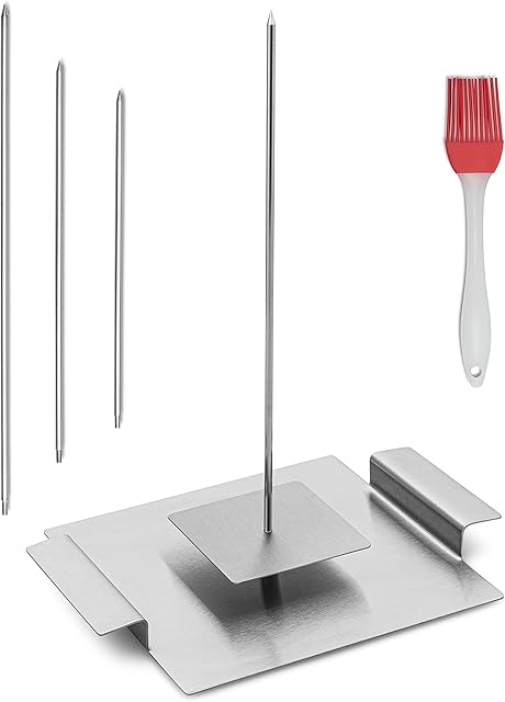 Marabuut BBQ Vertical Skewer Hack - 3 Size Removable Heavy Duty Food Grade Stainless Steel Skewers with Platform - Complete with Silicone Basting Brush
