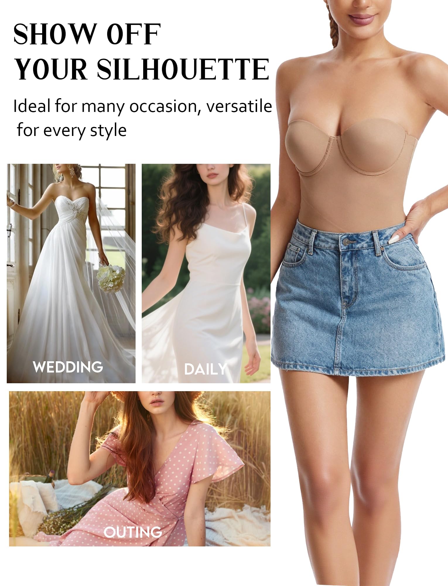 FEOYA Body moldeador para mujer, con control de abdomen, sin tirantes, con brasier moldeador de cuerpo, correas extraíbles, chaleco adelgazante de espalda baja