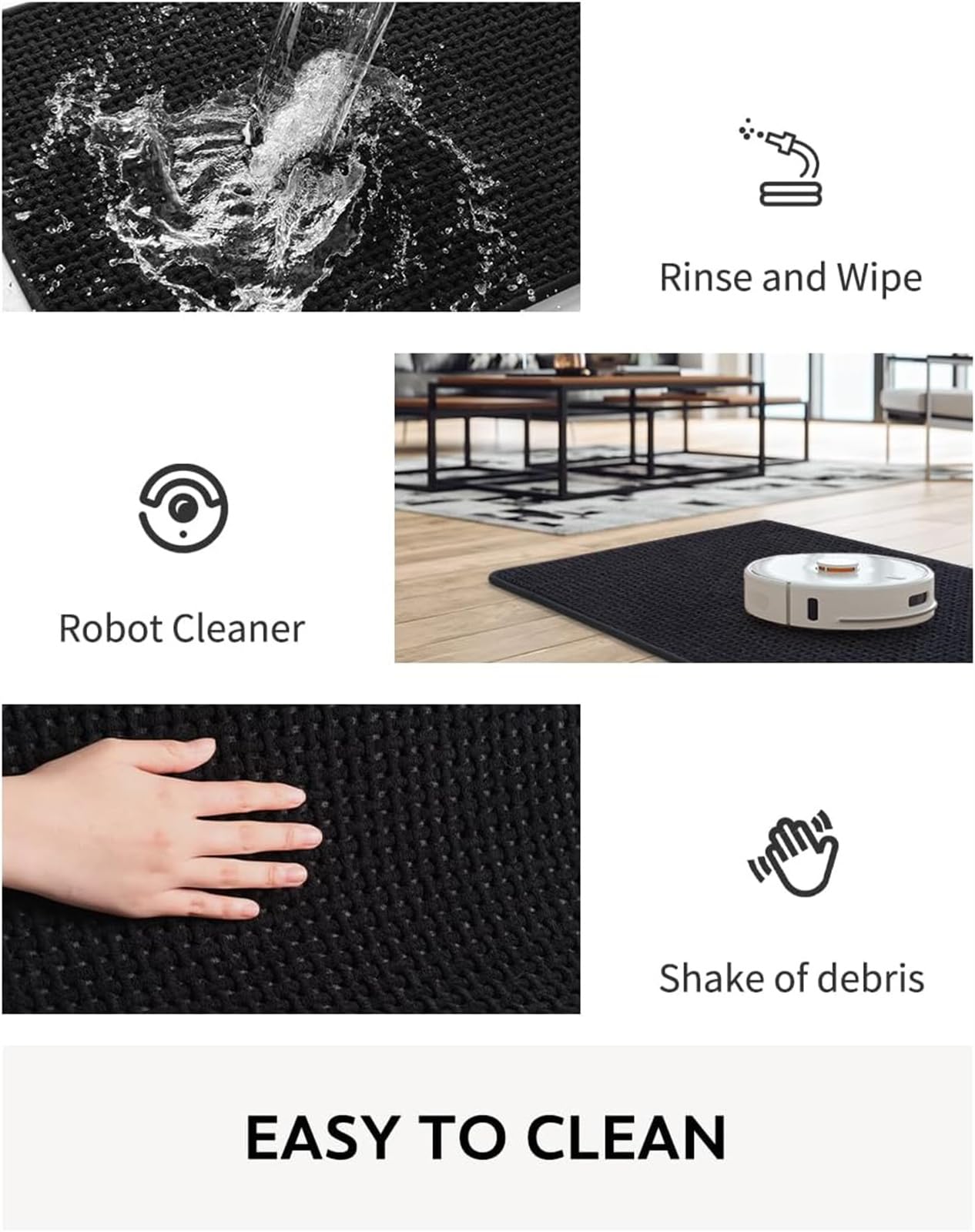 Tapis de bain antidérapant en microfibre - Séchage rapide - Tapis de douche doux et antidérapant pour salle de bain - 60 x 160 cm - Noir - Accessoire idéal pour la maison pour la sécurité et le