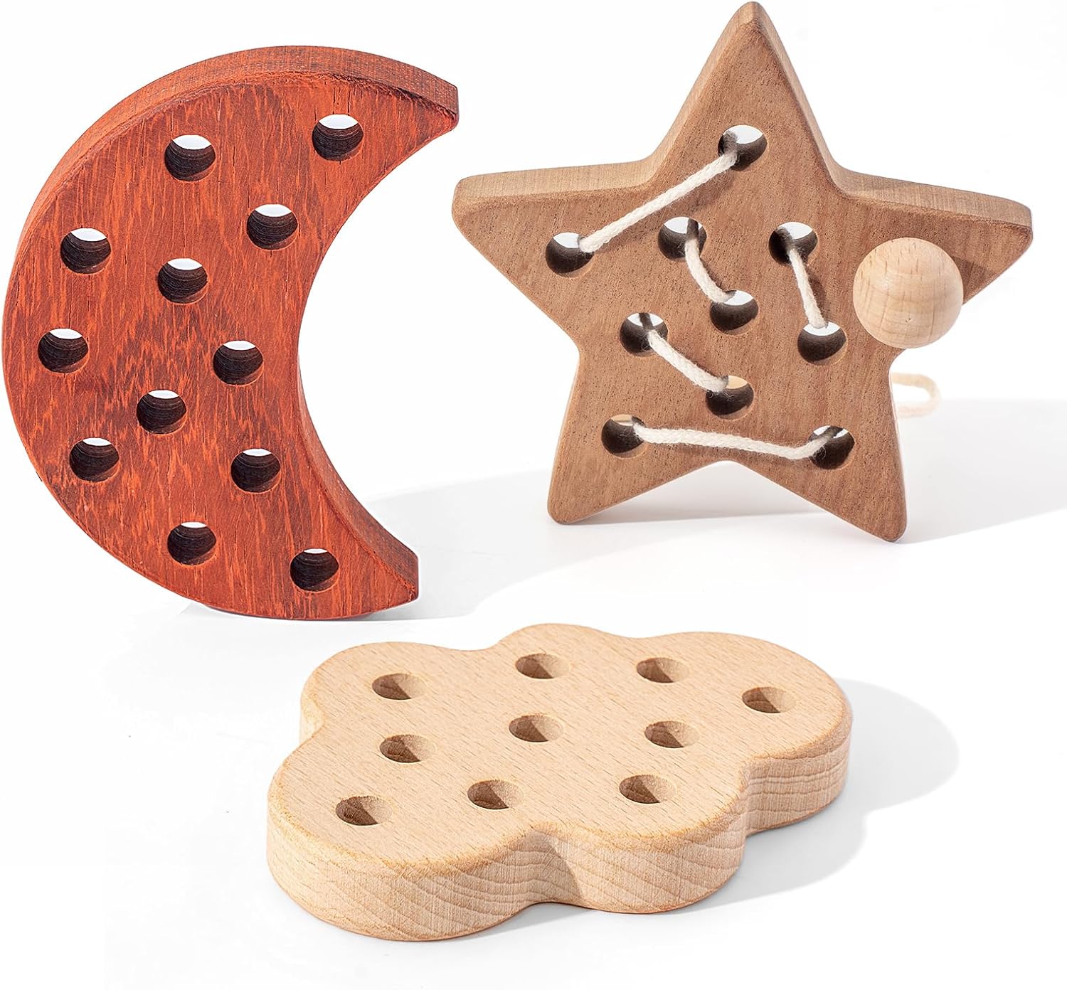FlameFlash Montessori Wooden Lacing Threading Toys, Moon