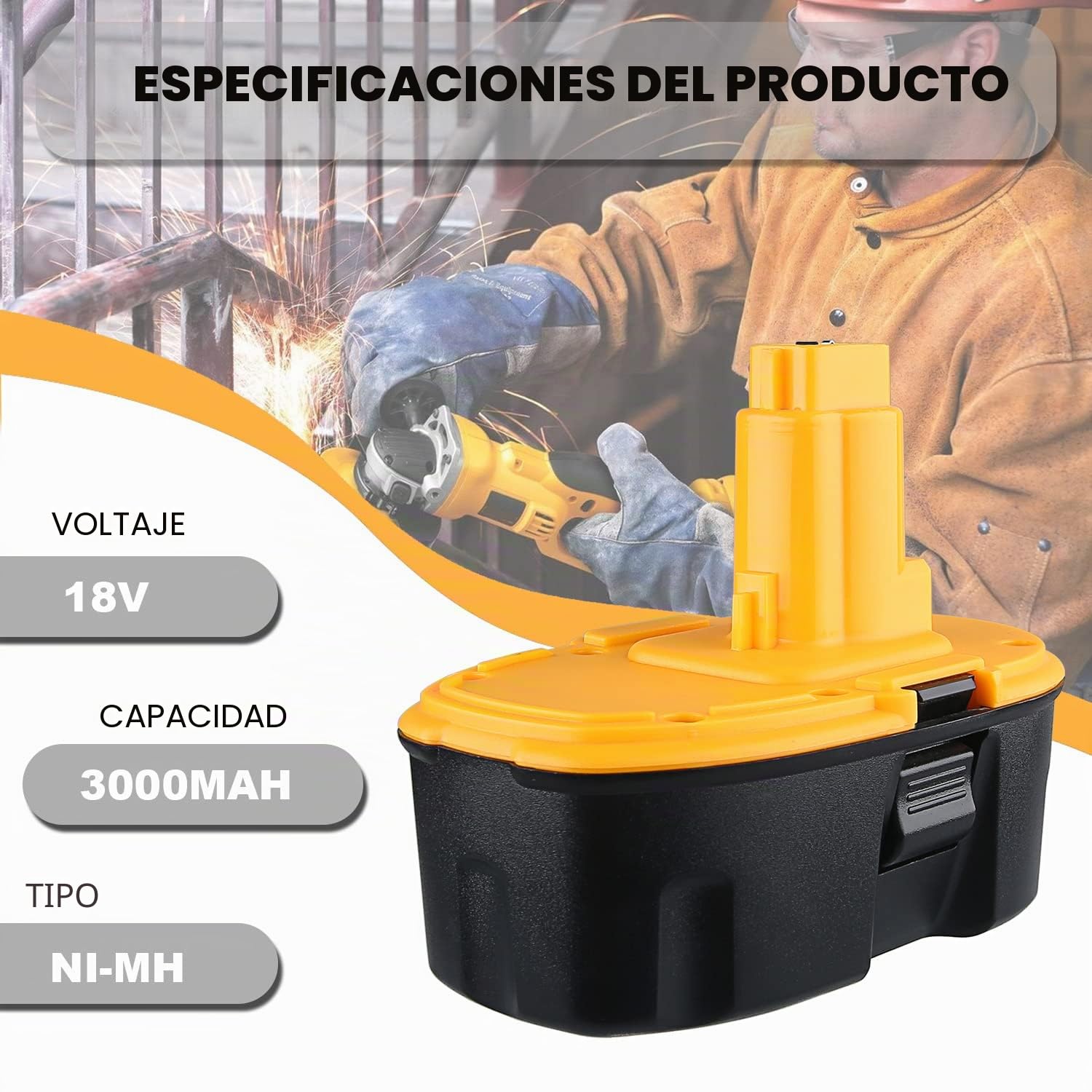VANTTECH Paquete de 2 baterías de repuesto Ni-MH DC9096 de 4,8 Ah para batería DeWalt de 18 V DE9098 DE9503 DE9039 DE9095 DE9096 DW9096 DW9095 DW9098 DC725