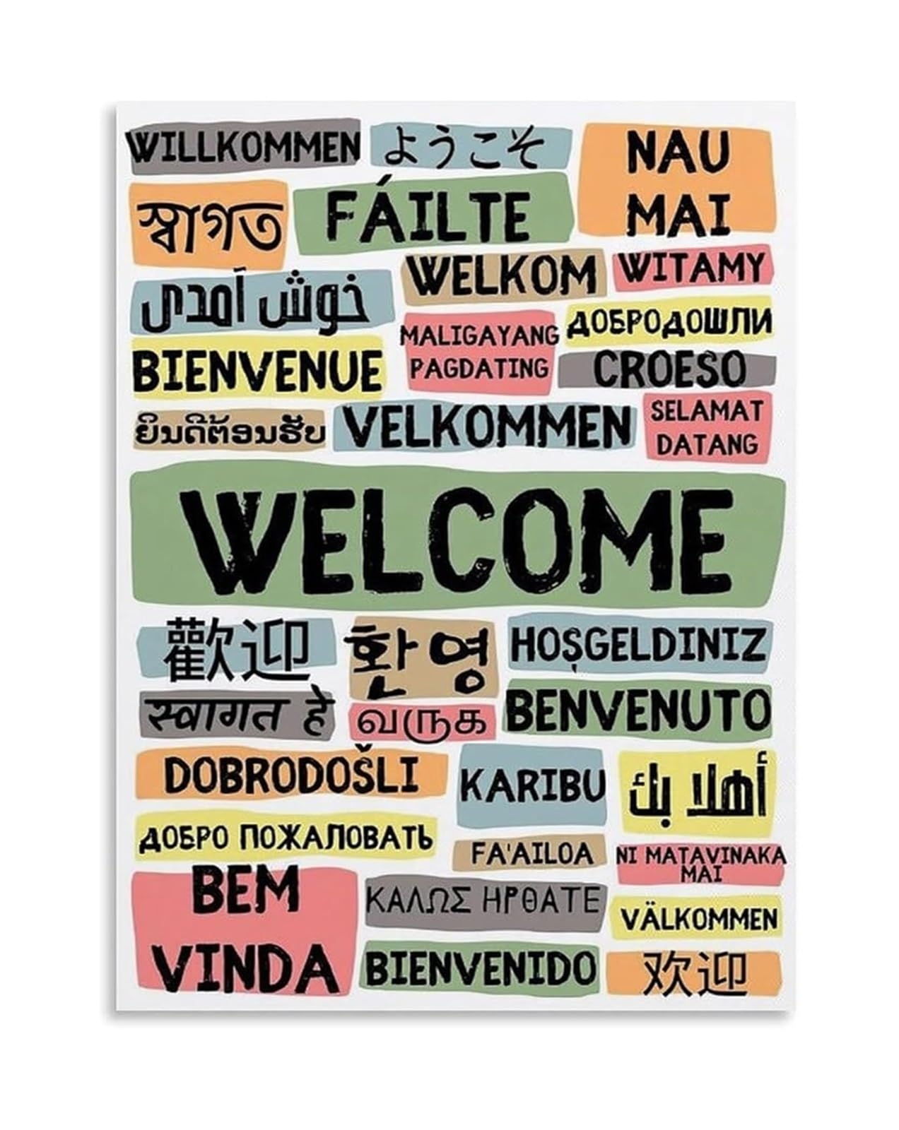 RNUMLIGH Welcome in Multiple Languages Poster International Wall Decor Home and Business Canvas Painting for Bedroom Living Room Decor(Unframed,08x12inch(20x30cm))