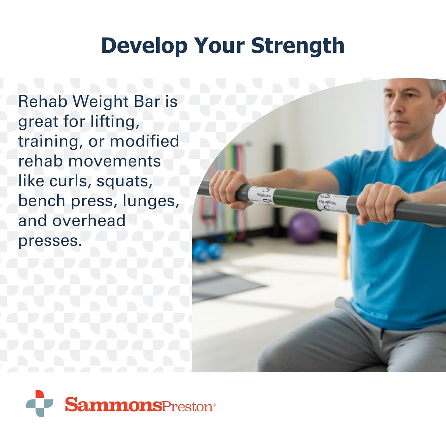Sammons Preston Rehab Weight Bar, Dark Green, 5 Pounds, Weighted Bar for Exercise, Color-Coded Bars with Grip, Physical Therapy Equipment for Home & Clinical Use, 30" Compact Design