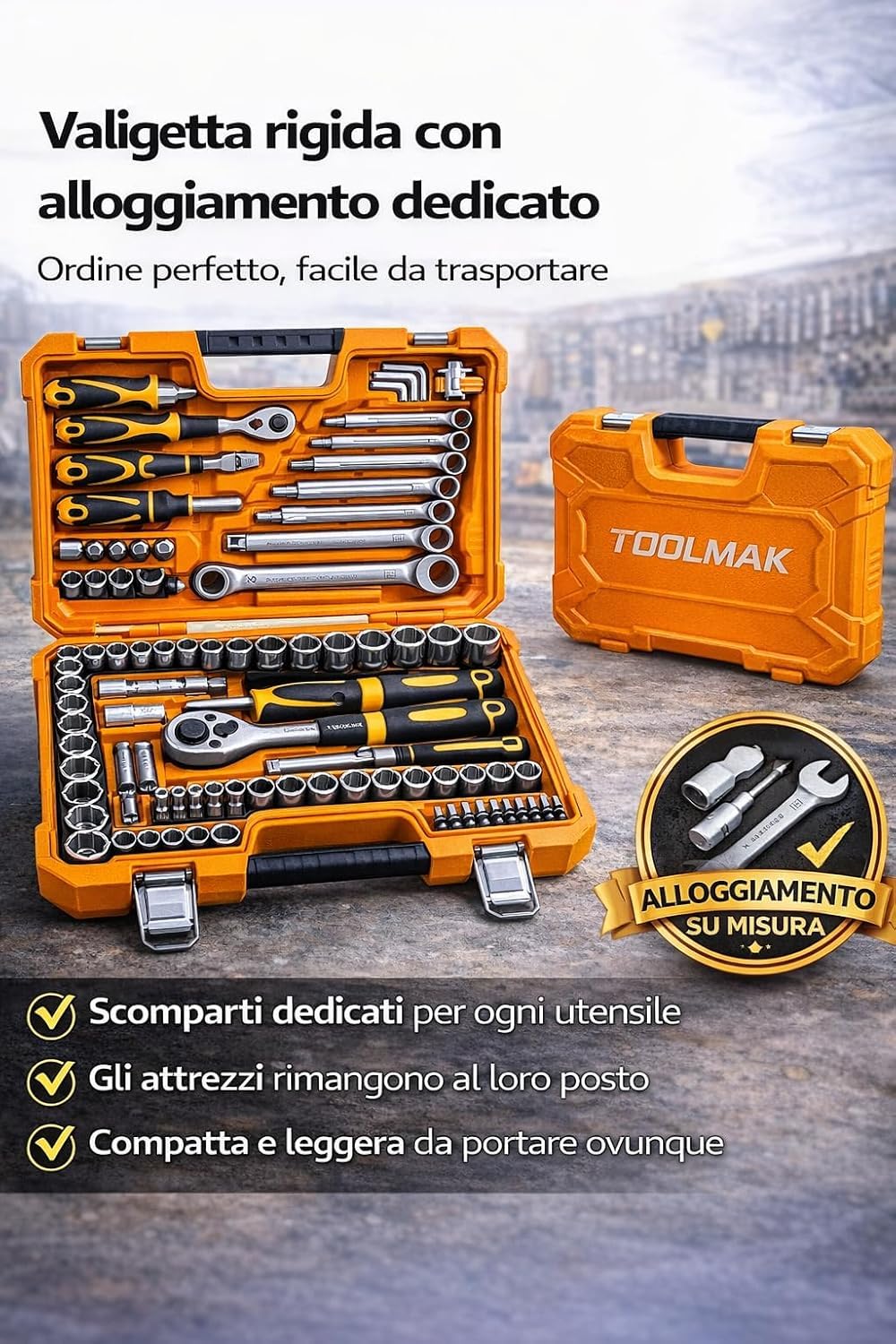 Set di Attrezzi Meccanici 78 Pezzi, Chiavi a Bussola 1/2” e 1/4”, Cricchetti 72T, Martello, Pinze e Cacciaviti, Chiavi Combinate, Valigetta Professionale per Auto, Casa e Fai da te