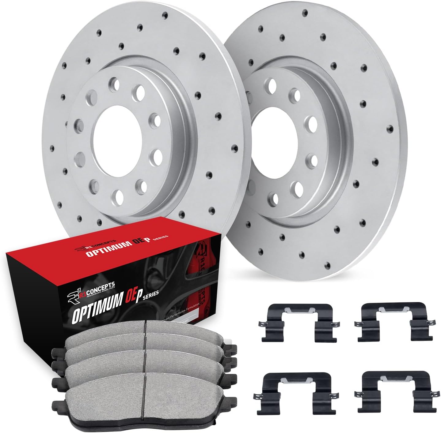 R1 Concepts Rear Brakes and Rotors Kit |Rear Brake Pads| Brake Rotors and Pads| Optimum OEp Brake Pads and Rotors| Hardware Kit|fits 2011-2017 Lexus CT200h