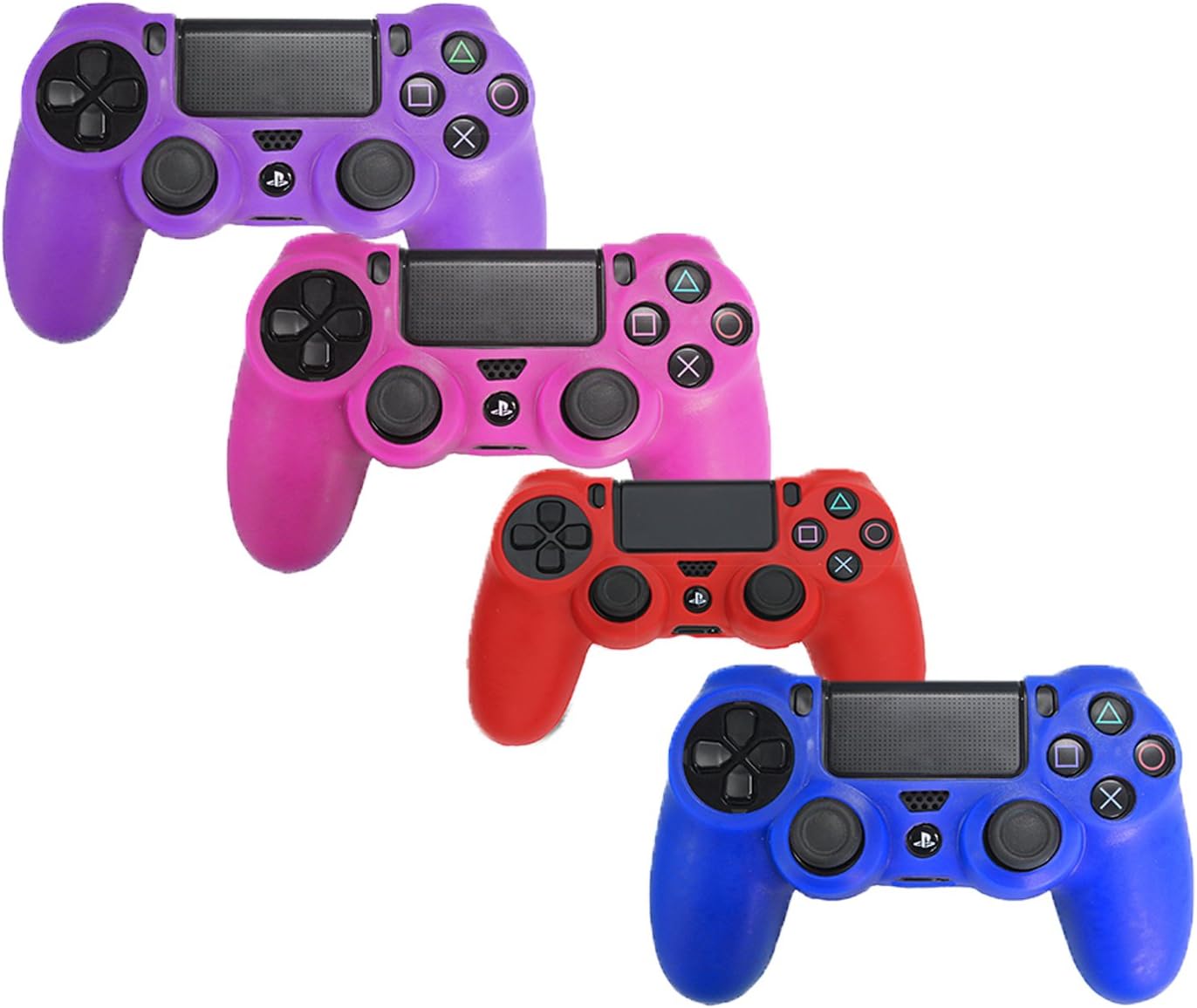 HDE Controller Skins for PS4 Controller 4 Pack Combo Silicone Rubber Protective Grip for Sony PS4 Wireless Game Controllers (Blue, Red, Purple, Pink)