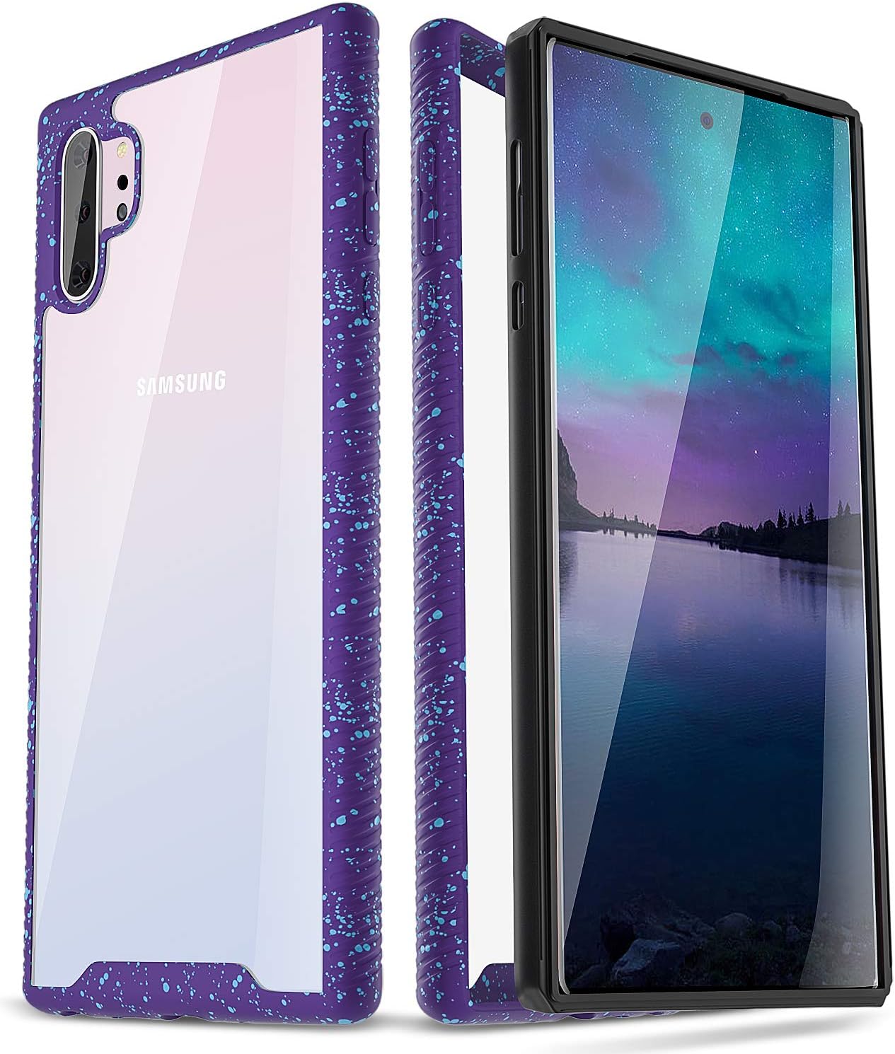 DAUPIN Galaxy Note 10 Plus Case Clear Back Matte TPU Bumper Shock Absorption Cover Heavy Duty Dual Layer Armor Defender Protective Phone Case for Samsung Galaxy Note 10+ Plus 5G 6.8 inch 2019 (Purple)