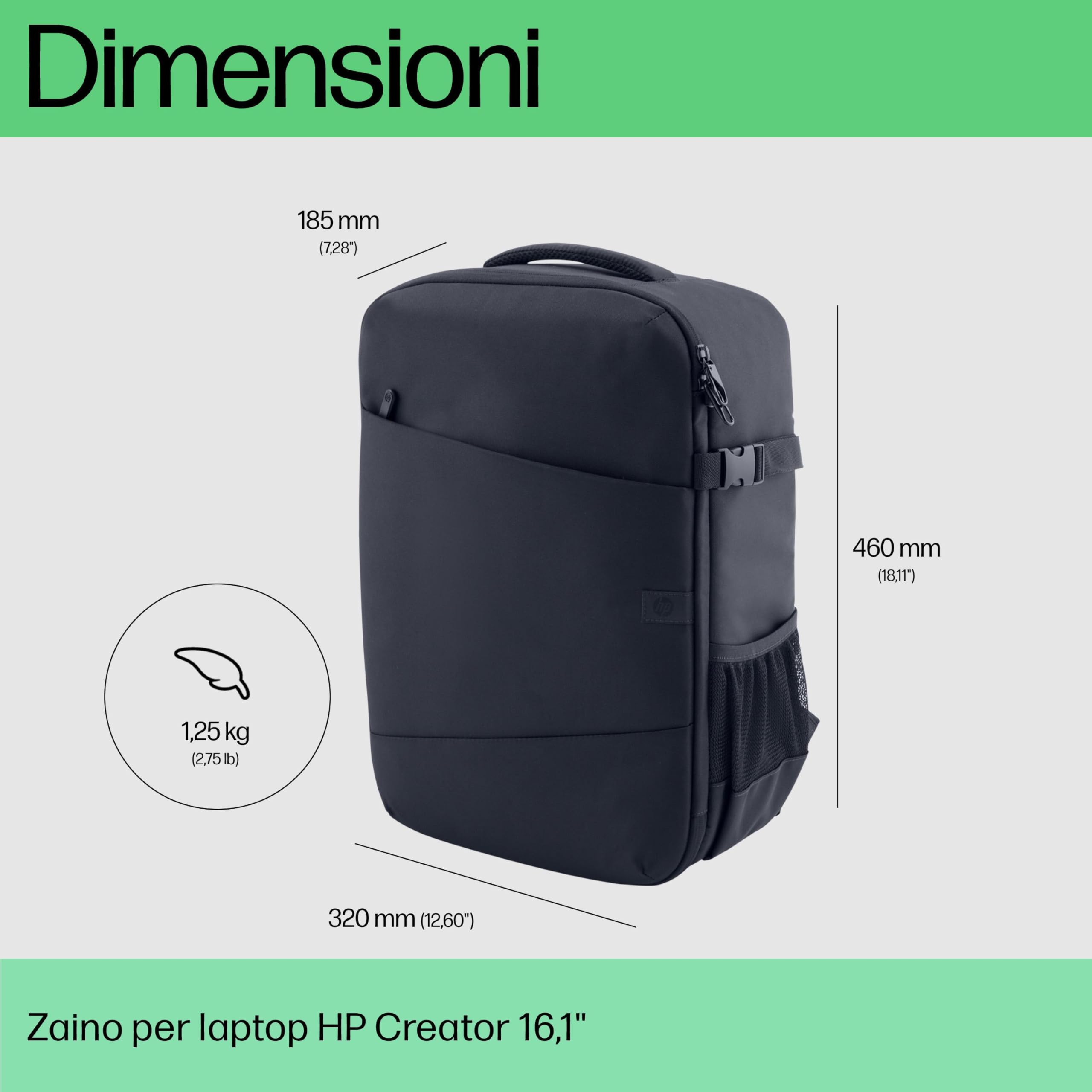 HP Creator, Zaino per Notebook 16,1” per Computer e Tablet, Tasche e Divisori Interni Imbottiti, Cover impermeabile, Tasca con Blocco RFID, Realizzato con Materiale Riciclato, Blu scuro