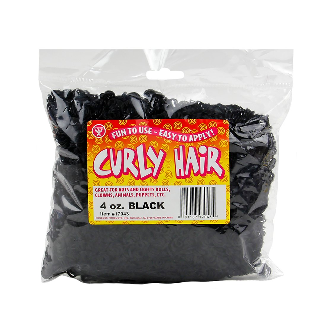 Hygloss 4 oz Curly Doll Hair For Crafts Black- Premium Synthetic Hair for Doll Making, Puppets, and Arts & Crafts Projects – Easy Application, 4 Colors Available