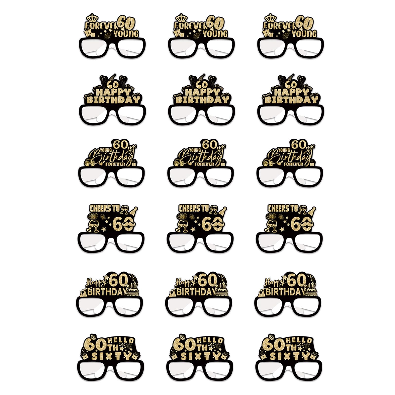 Tsophreniq 18pcs Paper Glasses for Birthday Celebration and Social Event Party Photo Booth Props Fun Birthday Accessories Festives Party Glasses