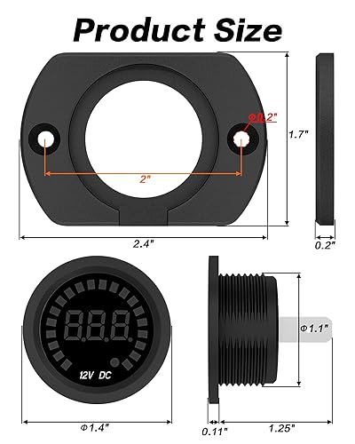 Miniatura 11 de Voltímetro IZTOSS para autos y motocicletas, resistente al agua, con panel con luces LED, CD 12 V - 24 V, (12V Without panel)